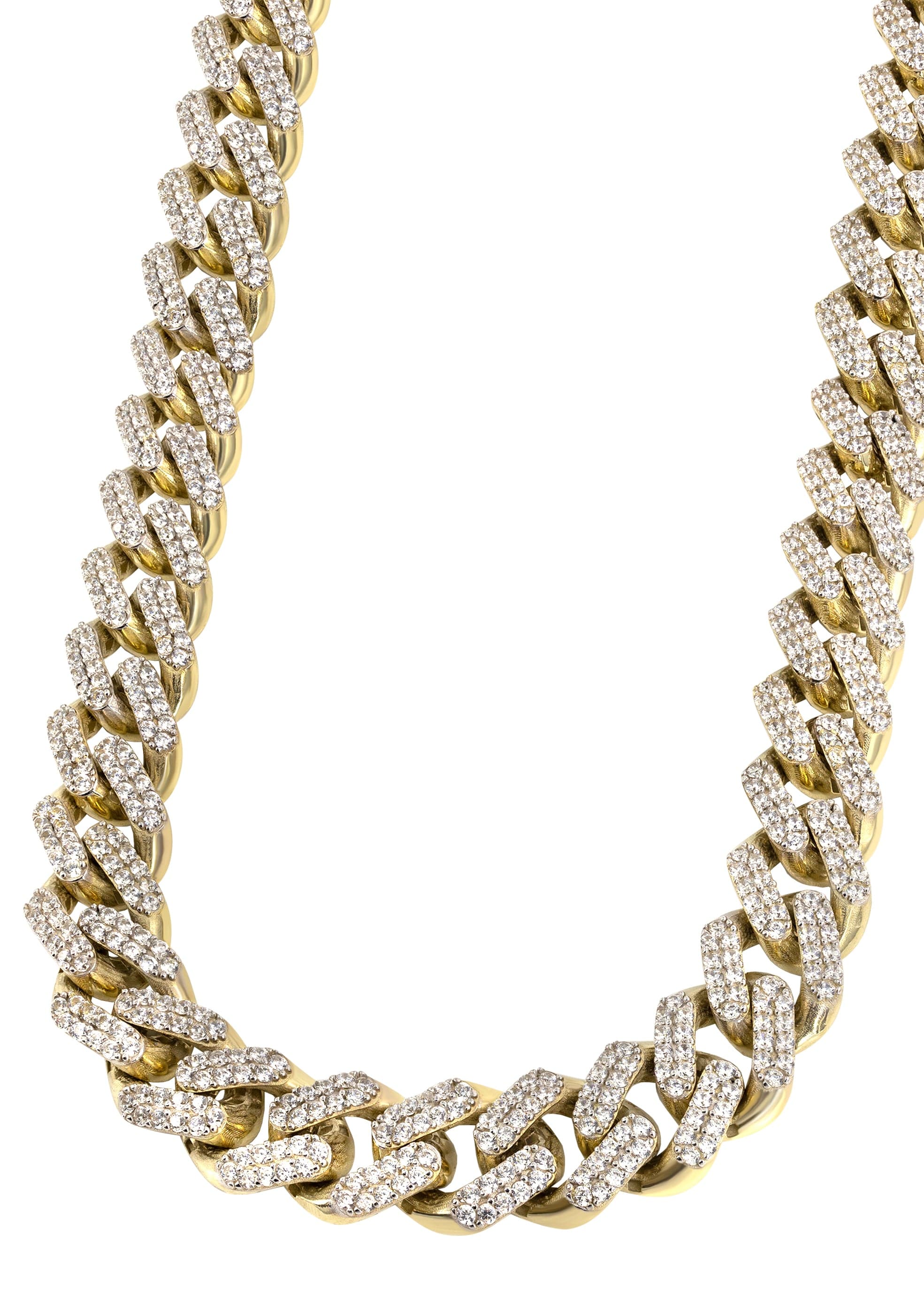 Iced Out Gold Chain - Mens Cz Semi Solid Miami Cuban Link Chain 10K/14K Gold