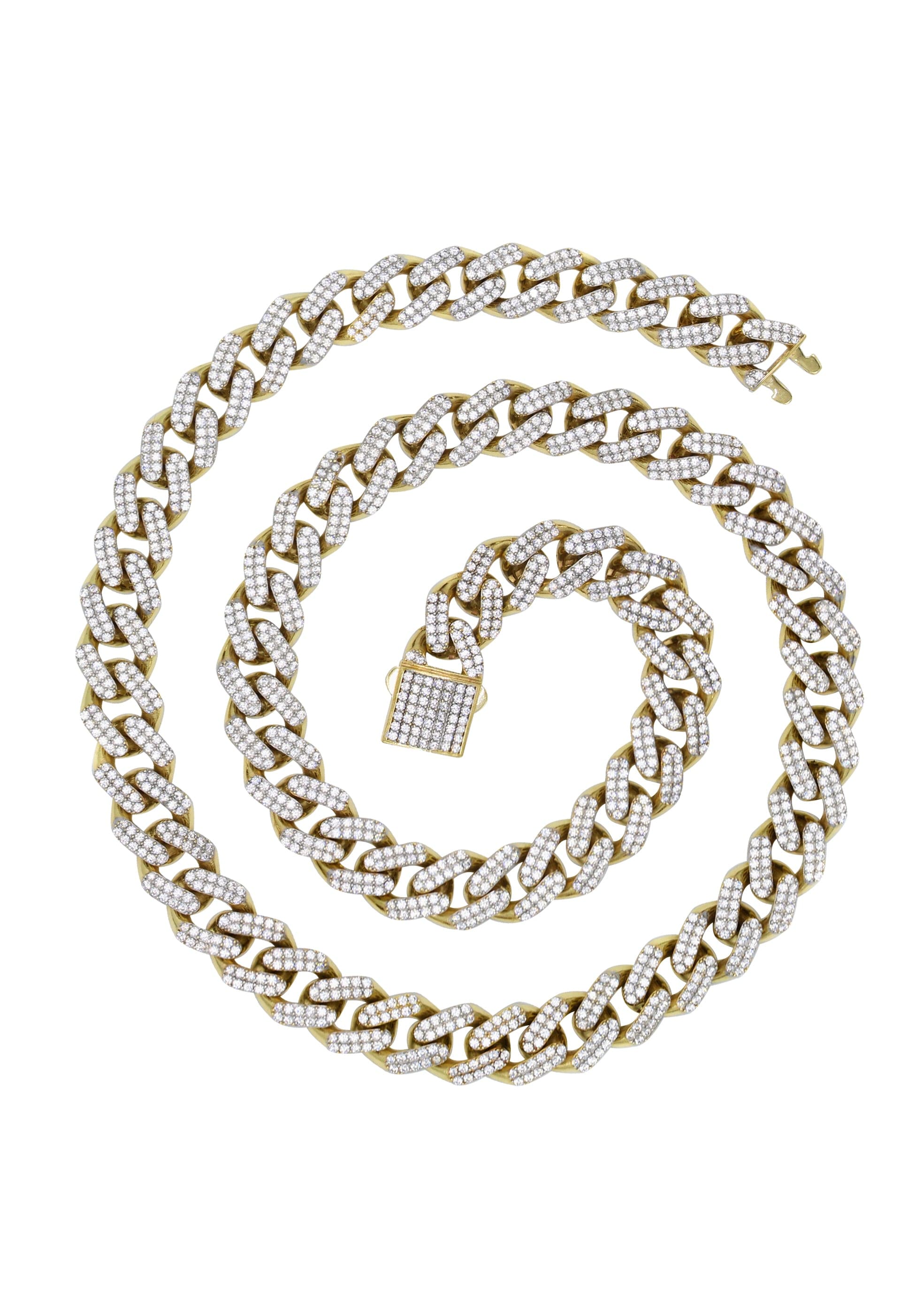 Iced Out Gold Chain - Mens Cz Semi Solid Miami Cuban Link Chain 10K/14K Gold - Image 3