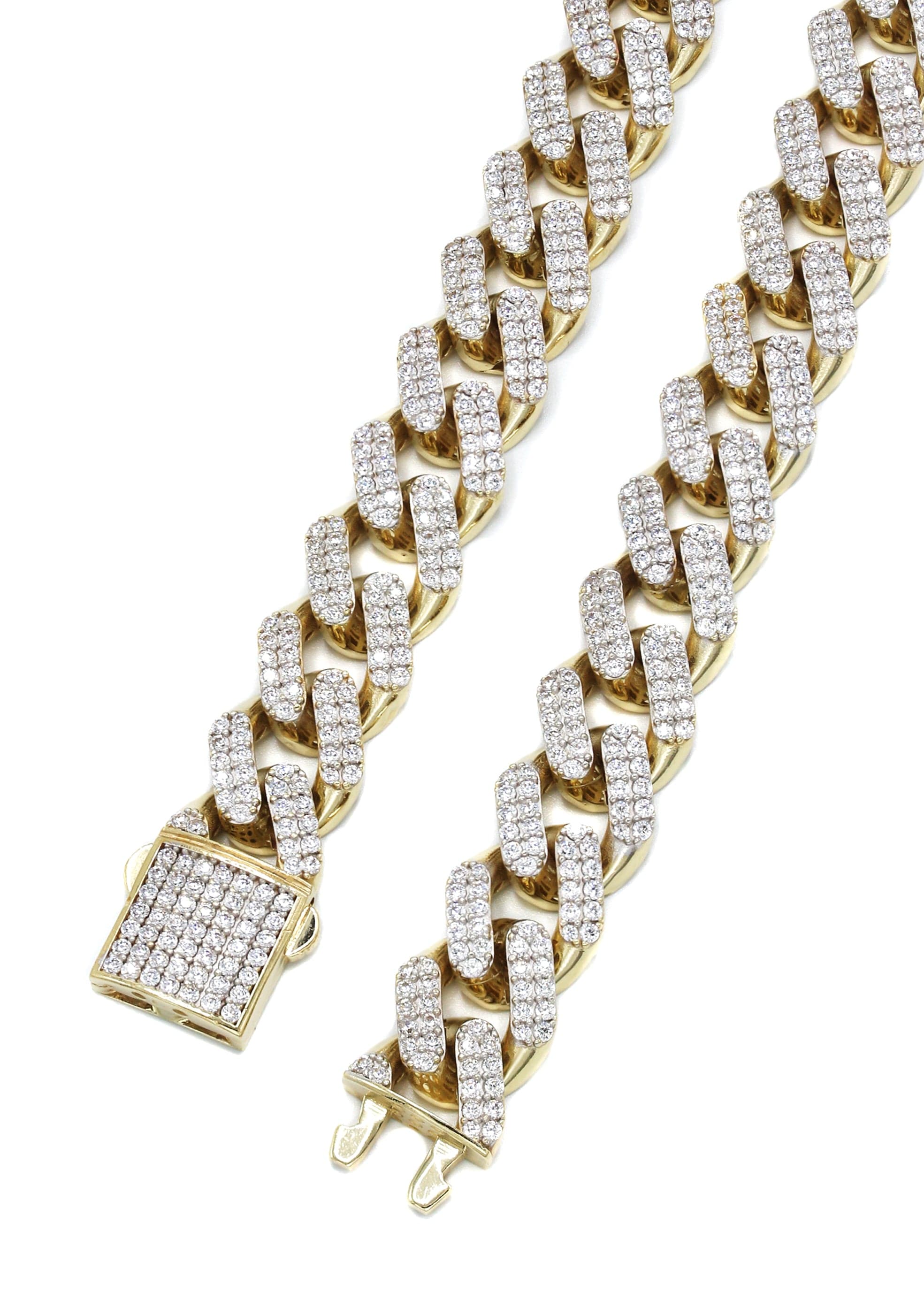 Iced Out Gold Chain - Mens Cz Semi Solid Miami Cuban Link Chain 10K/14K Gold - Image 4