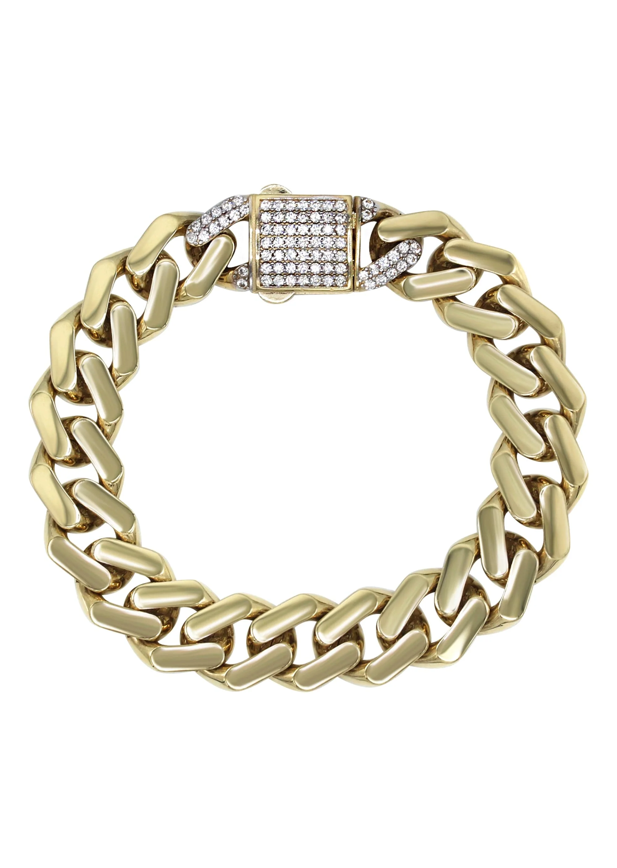 Semi Solid Monaco Mens Miami Cuban Link Bracelet 10K/14K Yellow Gold