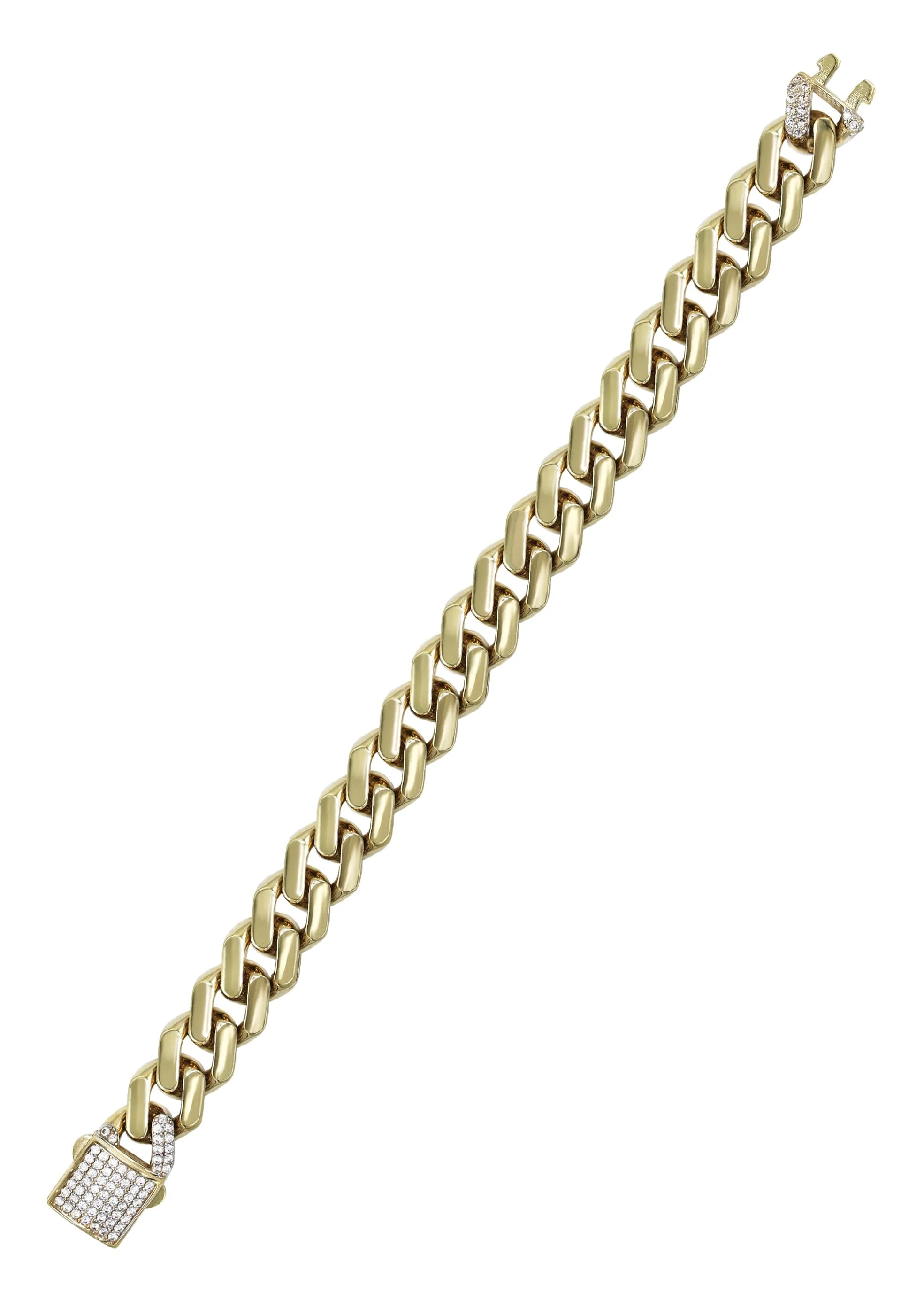 Semi Solid Monaco Mens Miami Cuban Link Bracelet 10K/14K Yellow Gold - Image 3