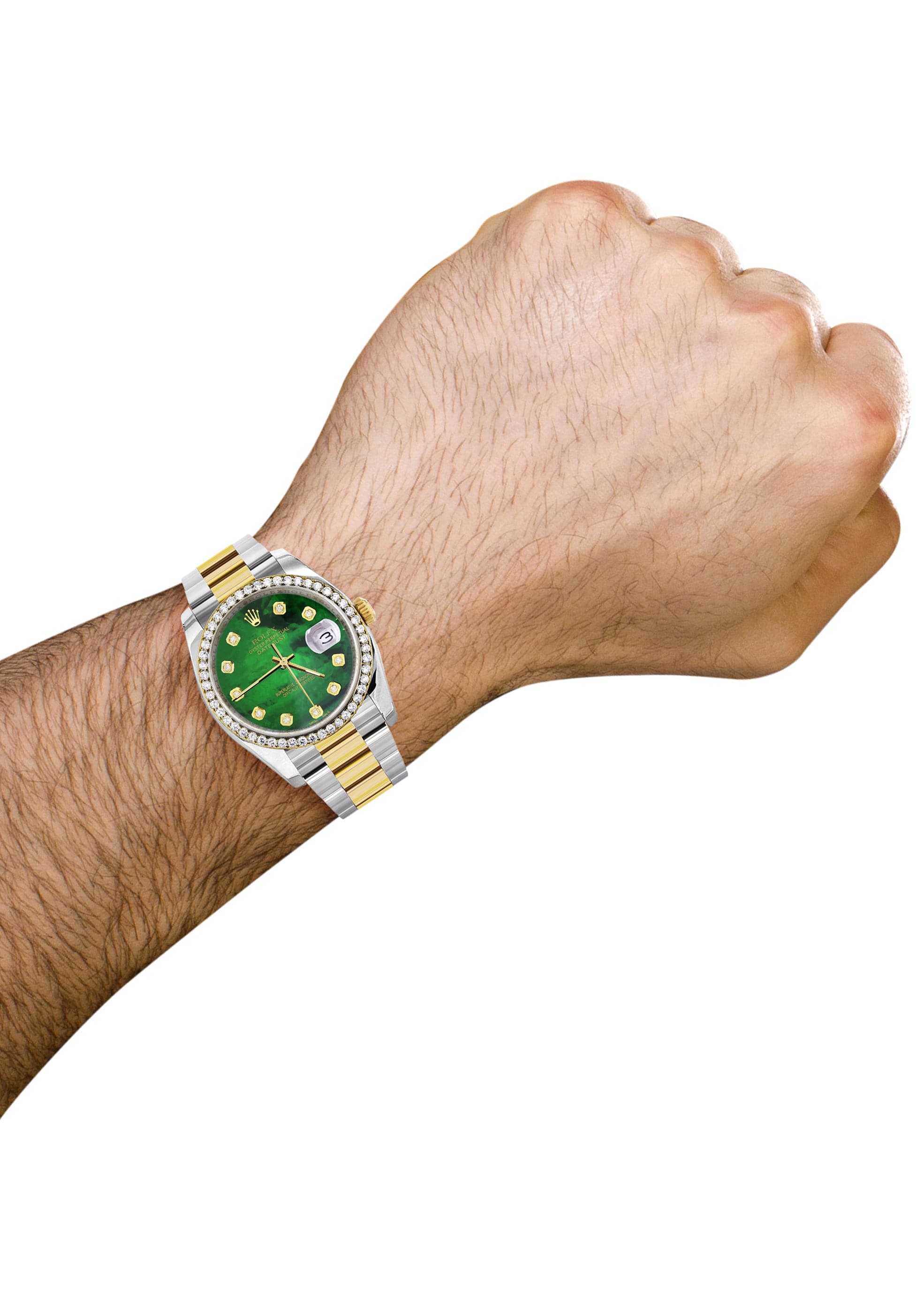 116233 | Diamond Gold Rolex Watch For Men | 36Mm | Green Mother Of Pearl Dial | Oyster Band - Image 3