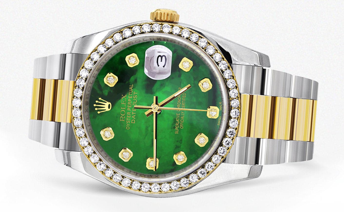 116233 | Diamond Gold Rolex Watch For Men | 36Mm | Green Mother Of Pearl Dial | Oyster Band - Image 4