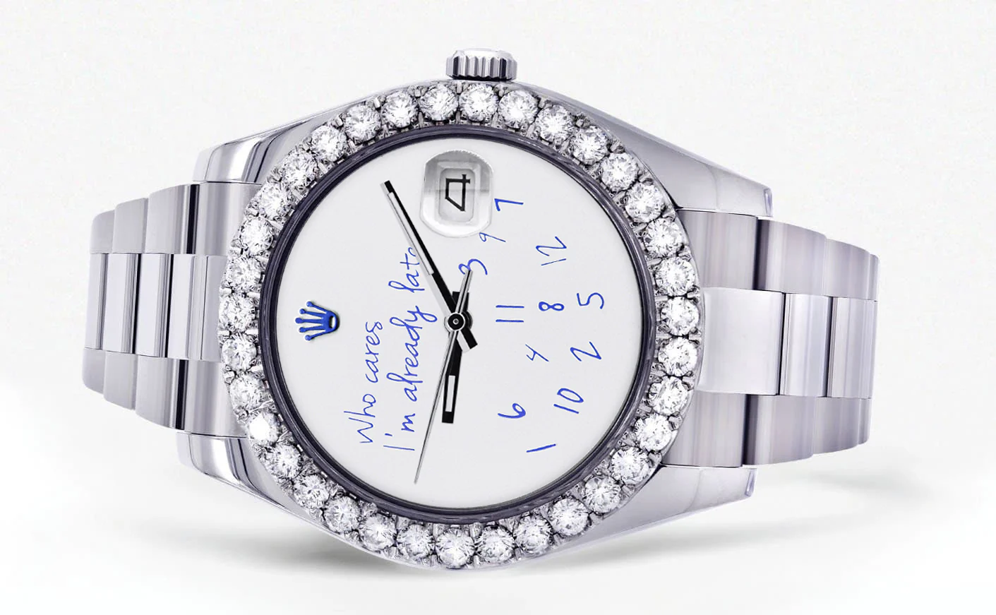 Rolex Datejust II Watch | 41 MM | "Who Cares I'm Already Late" Custom Dial | Oyster Band - Image 2