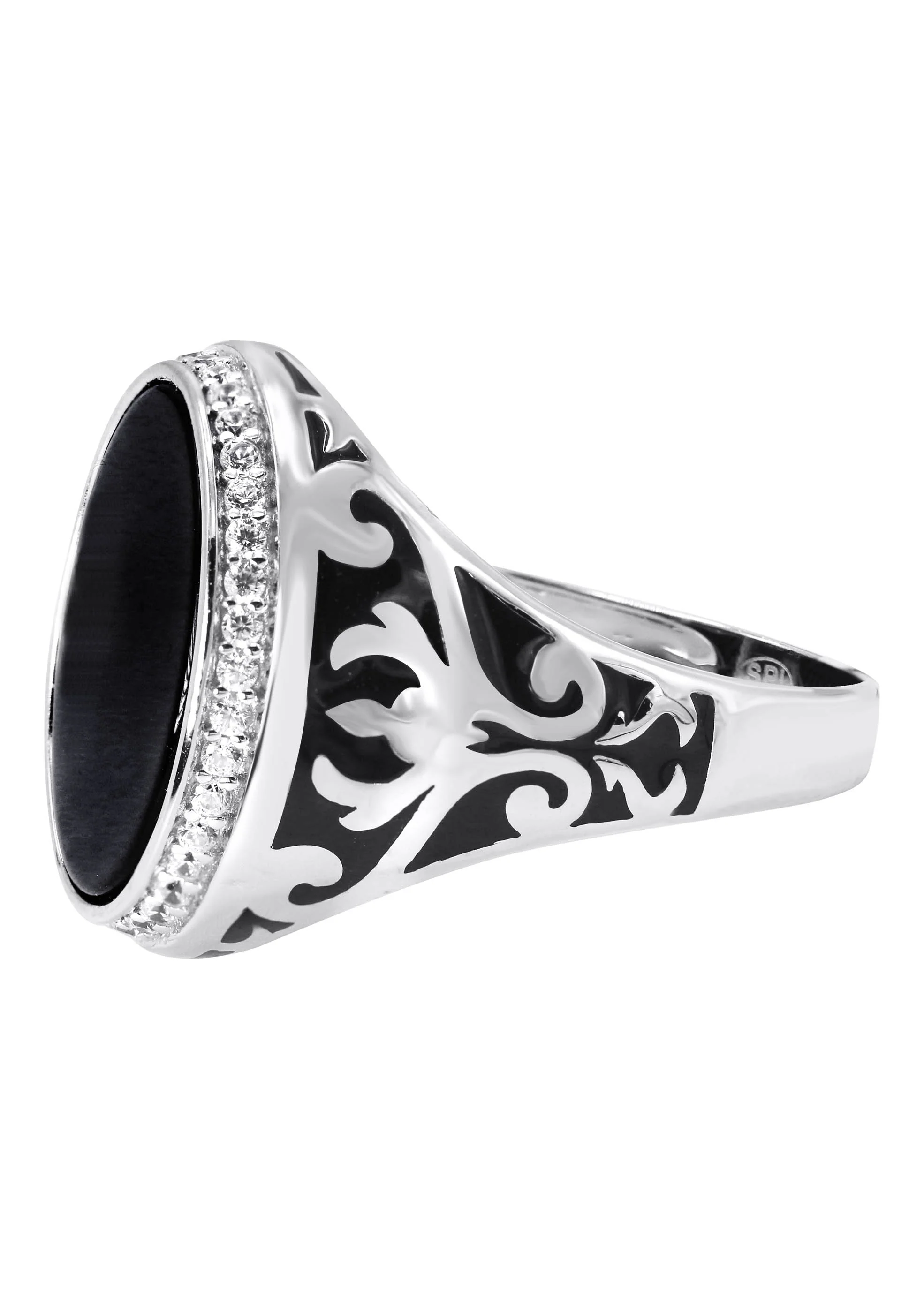 Mens Silver Round Onyx Signet Ring | Appx 7 Grams - Image 2