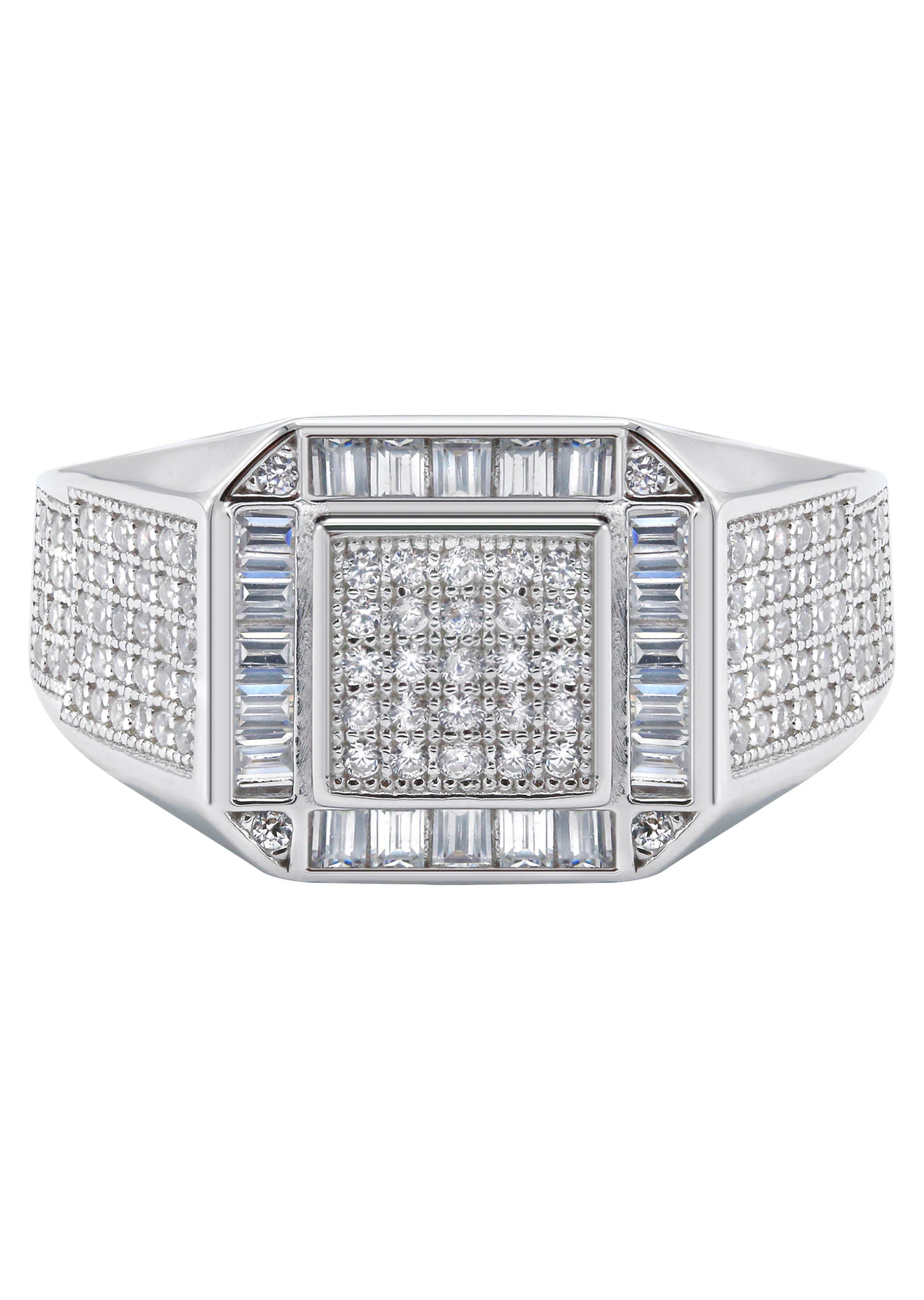 Mens Silver CZ Baguette Signet Ring | Appx 5.5 Grams