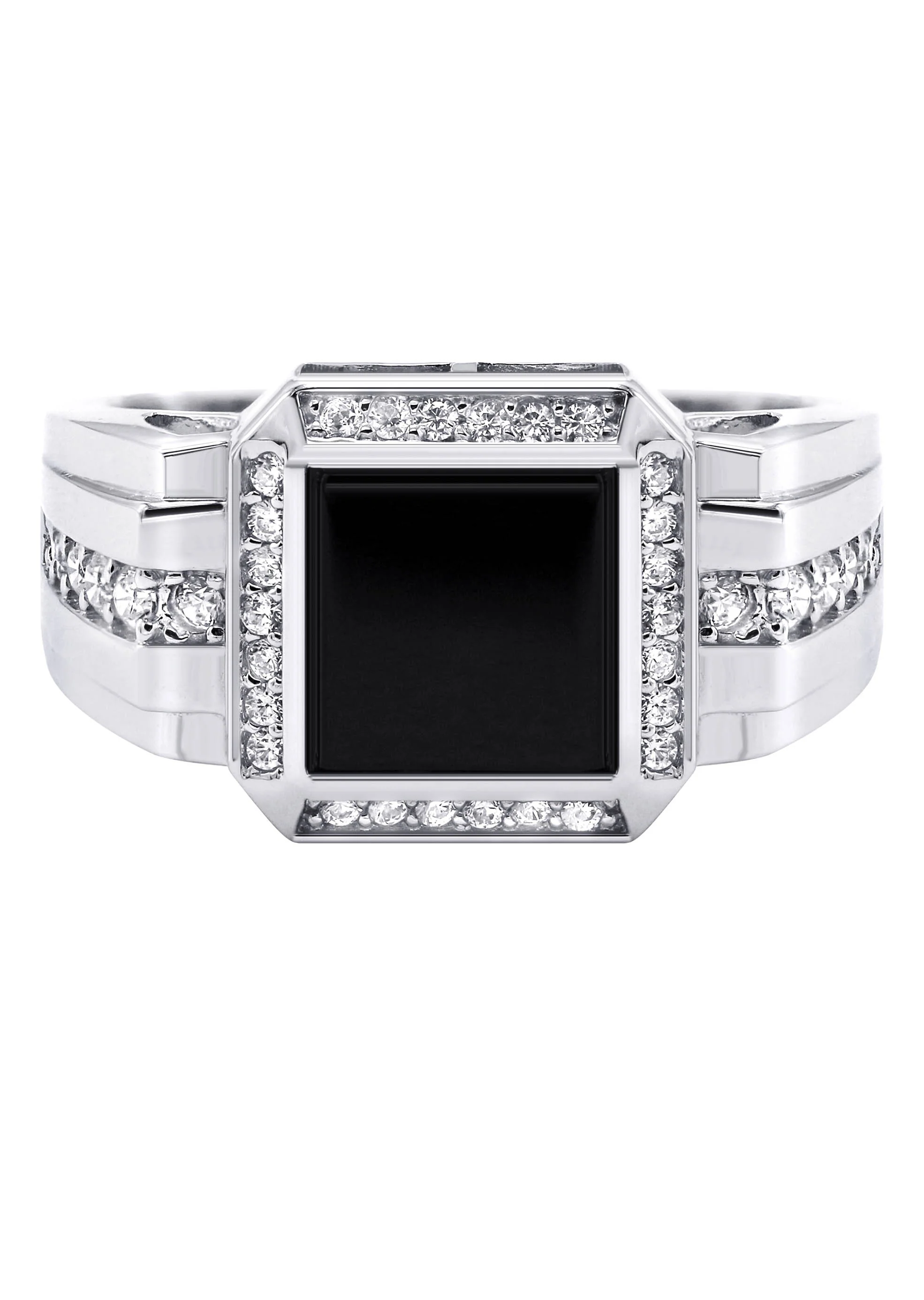 Mens Silver CZ Onyx Ring | Appx 7.6 Grams