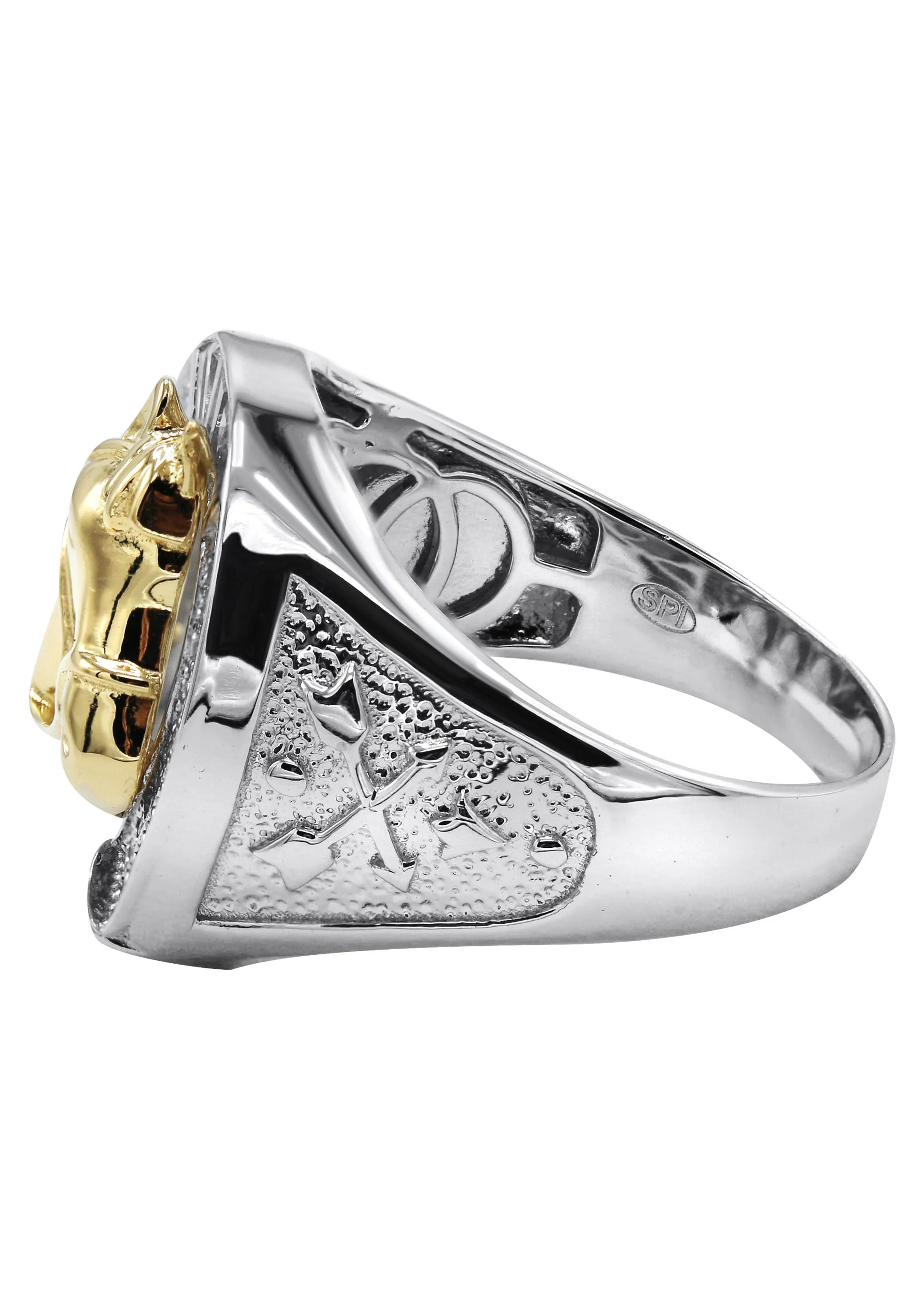 Mens Silver CZ Gold Horseshoe Ring | Appx 8.6 Grams - Image 2
