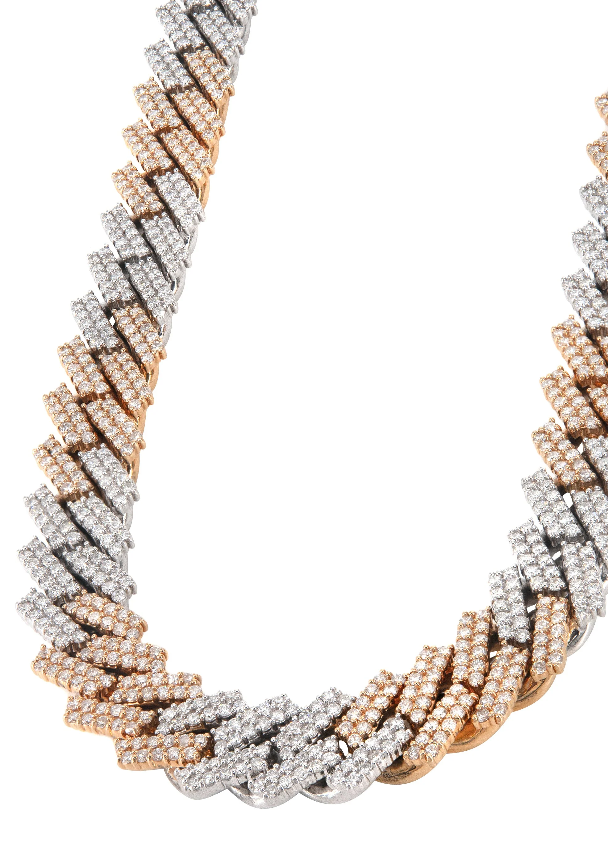 Two Tone Iced Out Lab Grown VVS Diamond Prong Cuban Link Chain 10K/14K