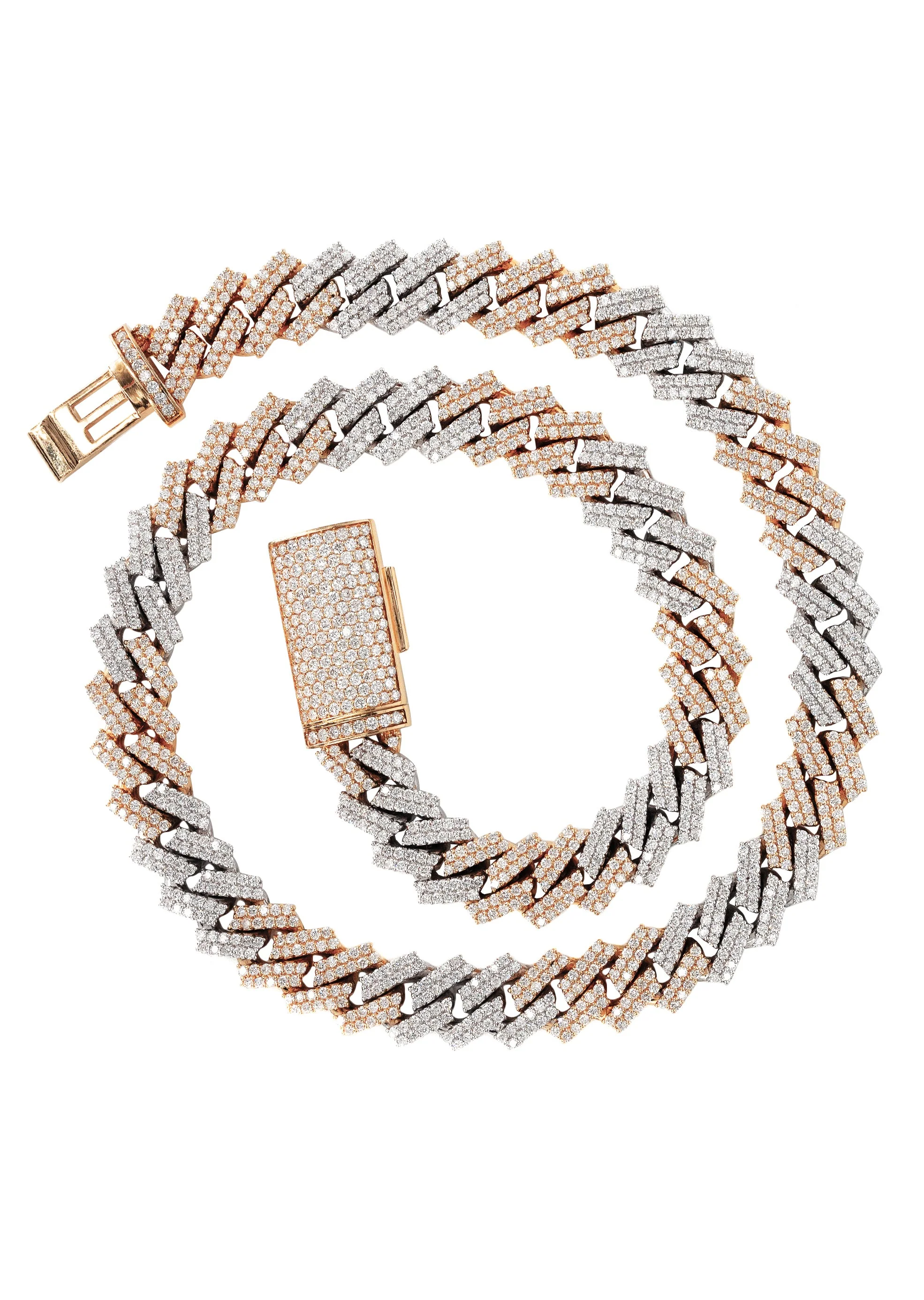 Two Tone Iced Out Lab Grown VVS Diamond Prong Cuban Link Chain 10K/14K - Image 4