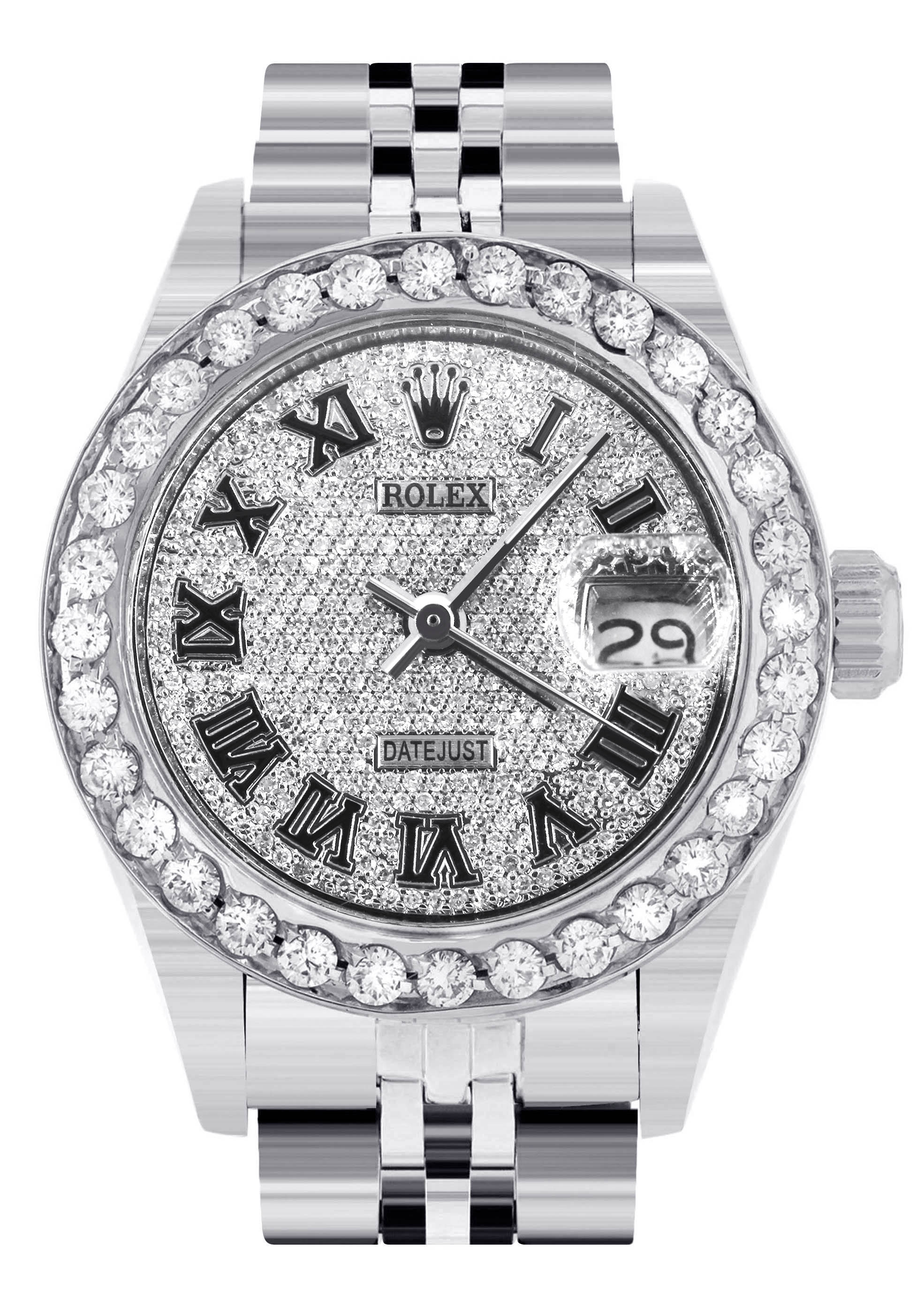 Womens Diamond Rolex Watch | 1 Carat Bezel | 26Mm | Diamond Roman Numeral Dial | Jubilee Band