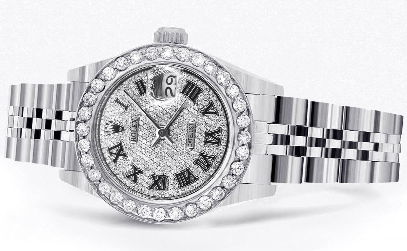 Womens Diamond Rolex Watch | 1 Carat Bezel | 26Mm | Diamond Roman Numeral Dial | Jubilee Band - Image 2