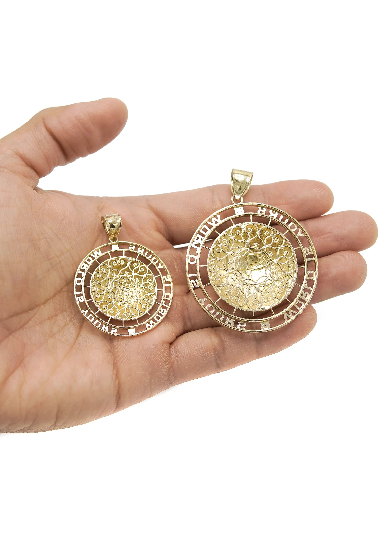 10KGold "World Is Yours" Pendant  Gold | Customizable Size - Image 4