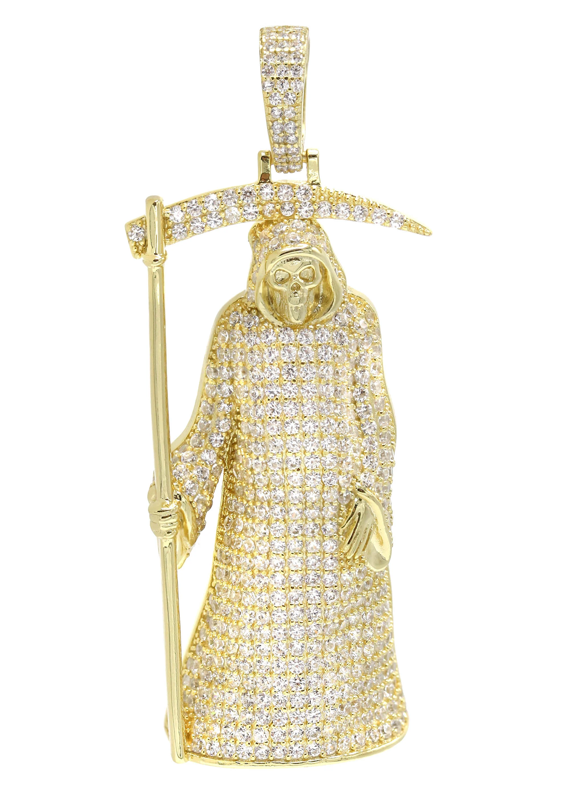 Silver Pendant - Gold Santa Muerte Pendant | Appx 15.5 Grams