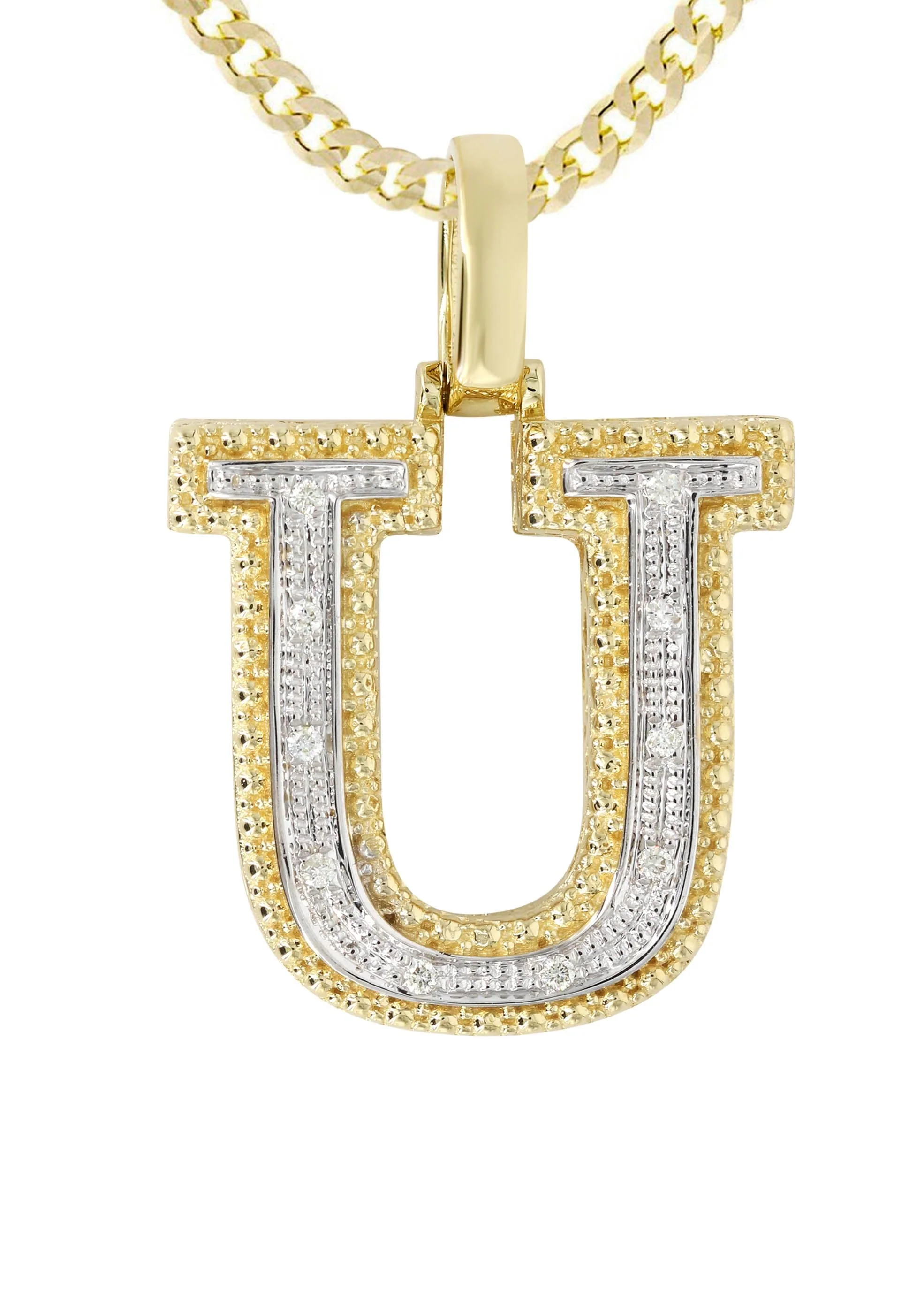 Diamond 10K Yellow Gold Letter "U" Necklace | Appx. 14.3 Grams - Image 2