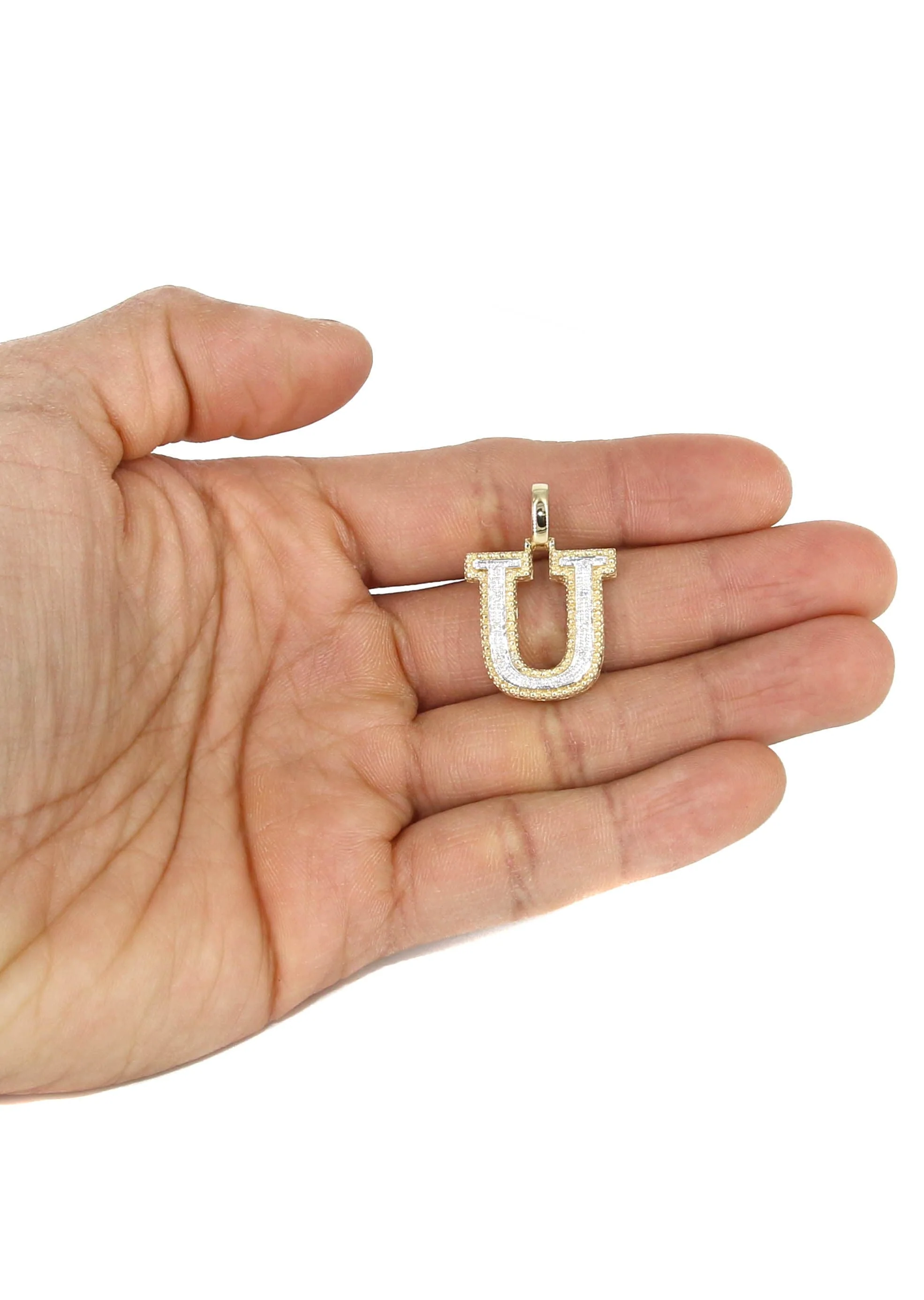 Diamond 10K Yellow Gold Letter "U" Necklace | Appx. 14.3 Grams - Image 5