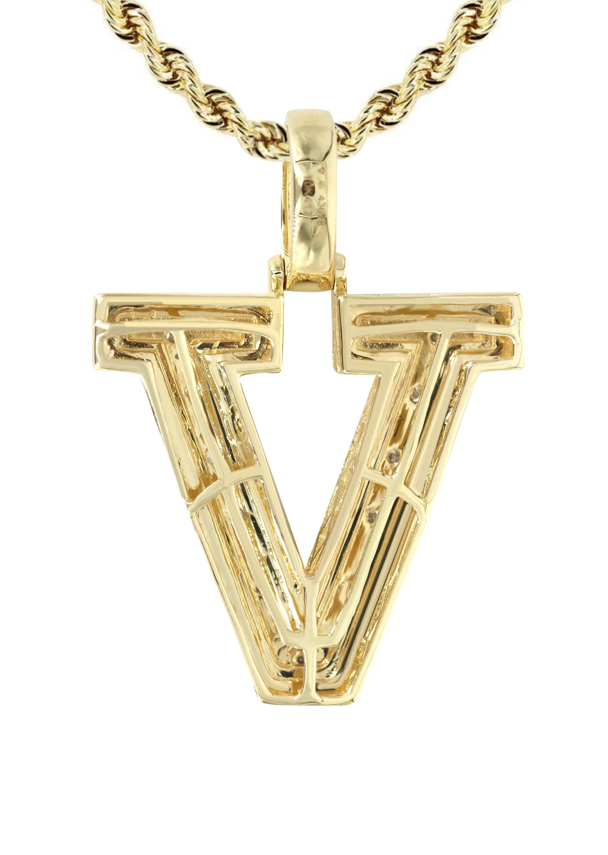 Diamond 10K Yellow Gold Letter "V" Necklace | Appx. 13.9 Grams - Image 3