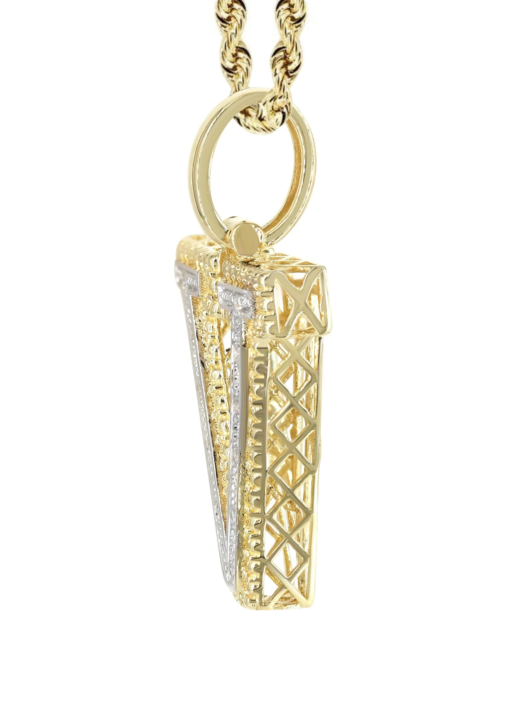 Diamond 10K Yellow Gold Letter "V" Necklace | Appx. 13.9 Grams - Image 4