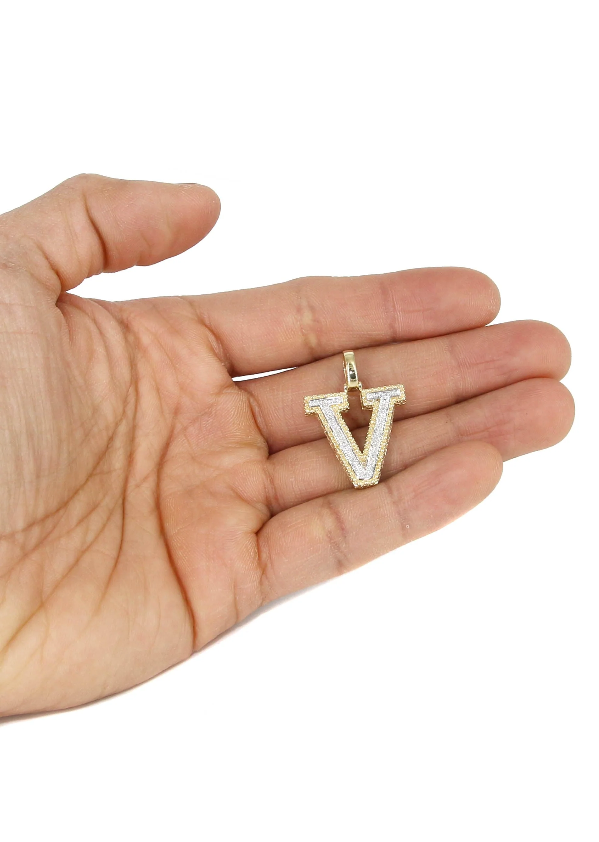 Diamond 10K Yellow Gold Letter "V" Necklace | Appx. 13.9 Grams - Image 5