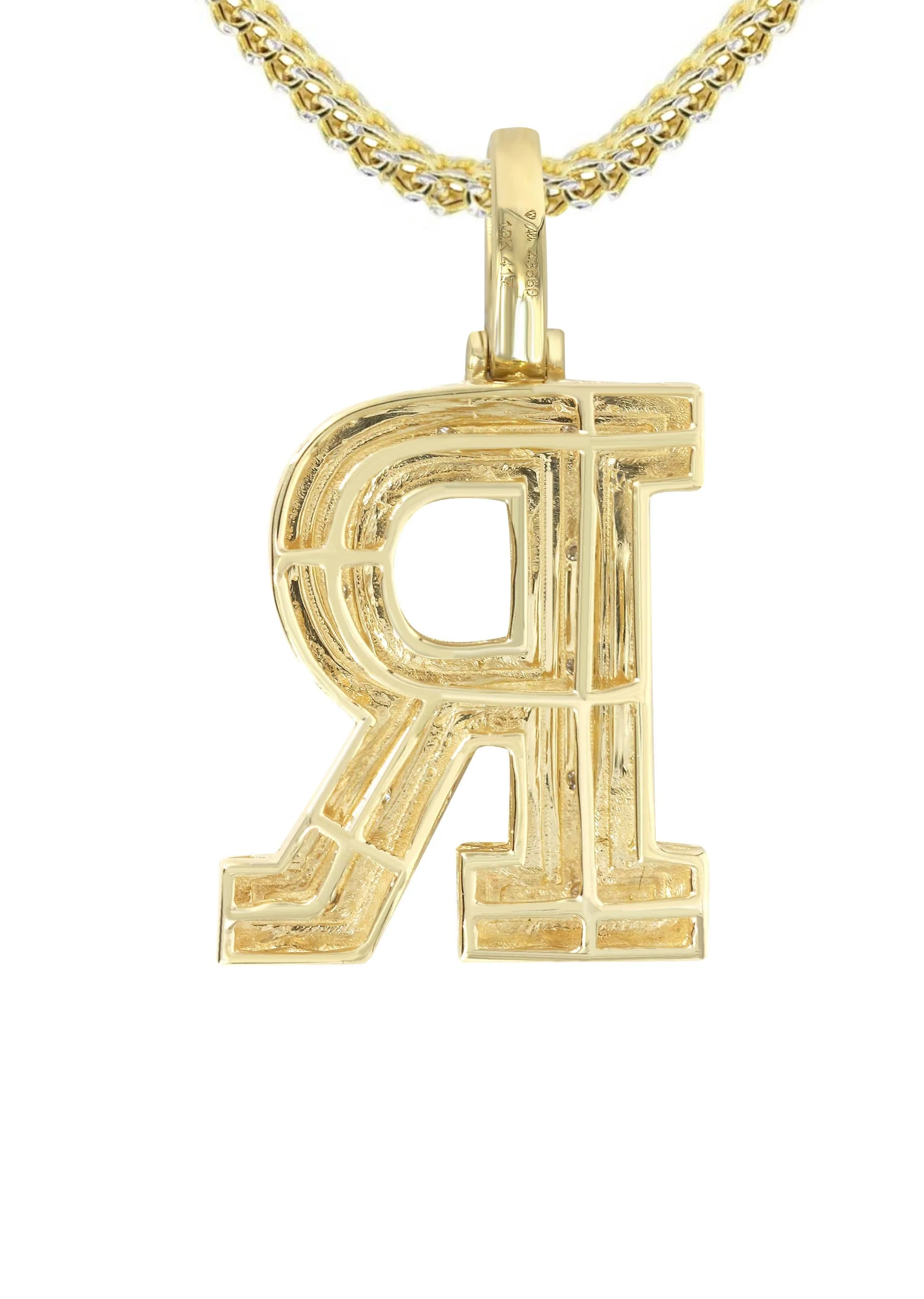 Diamond 10K Yellow Gold Letter "R" Necklace | Appx. 14.3 Grams - Image 3