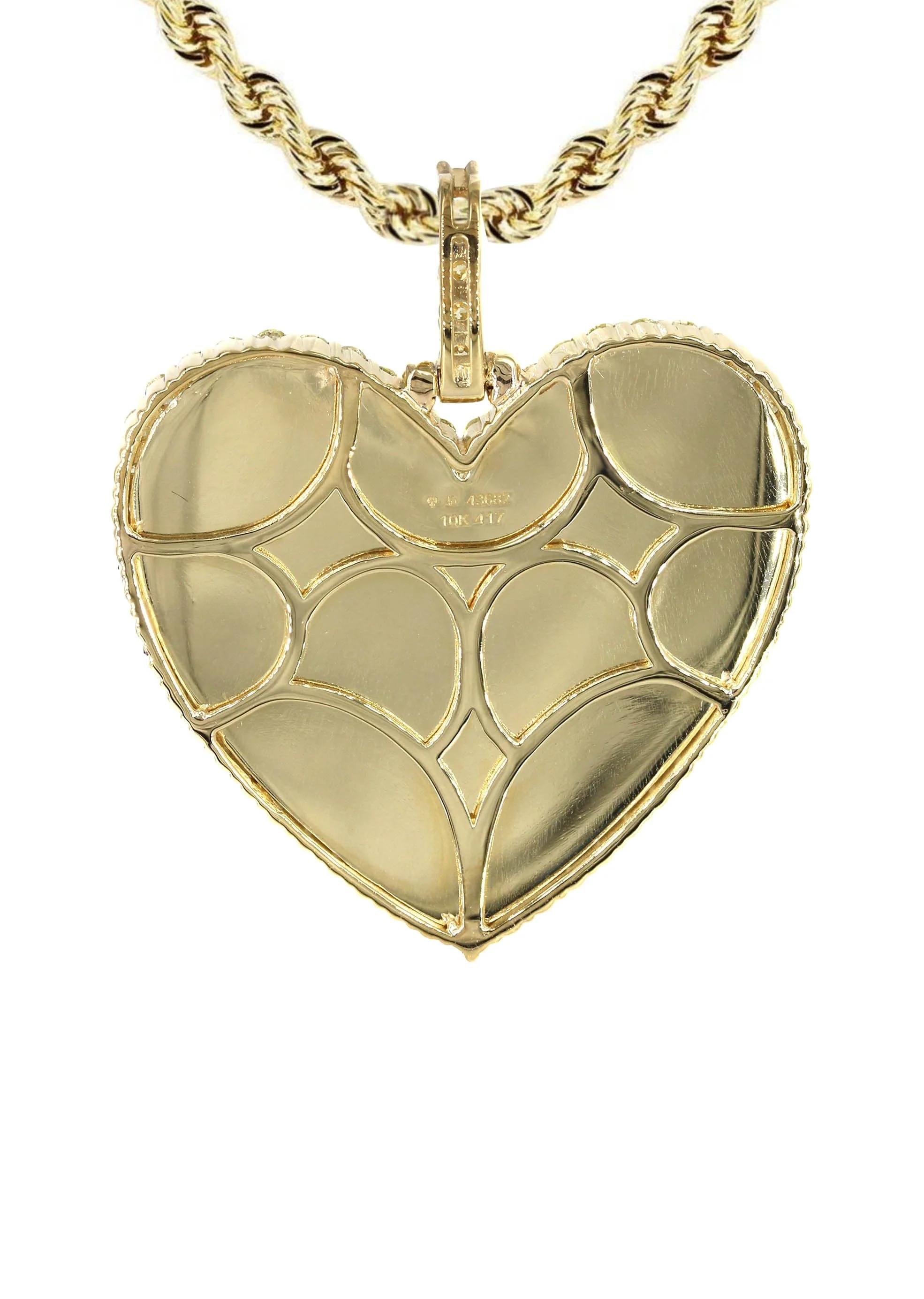 Diamond 10K Yellow Gold Medium Heart Picture Pendant Necklace | 1.83 Carats | Appx. 18 Grams - Image 3