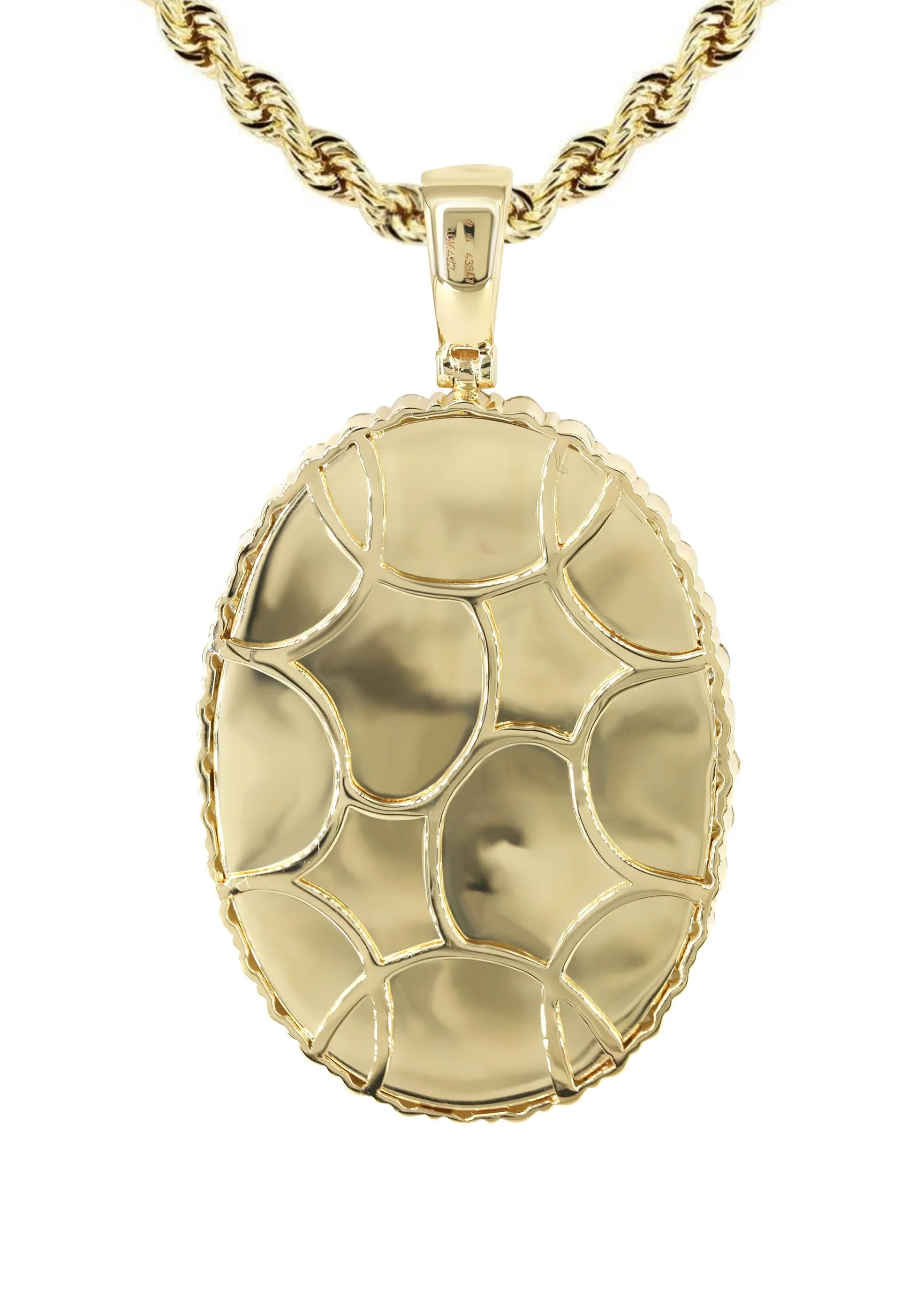 Diamond 10K Yellow Gold Medium Oval Picture Pendant Necklace | 3.33 Carats | Appx. 23 Grams - Image 3