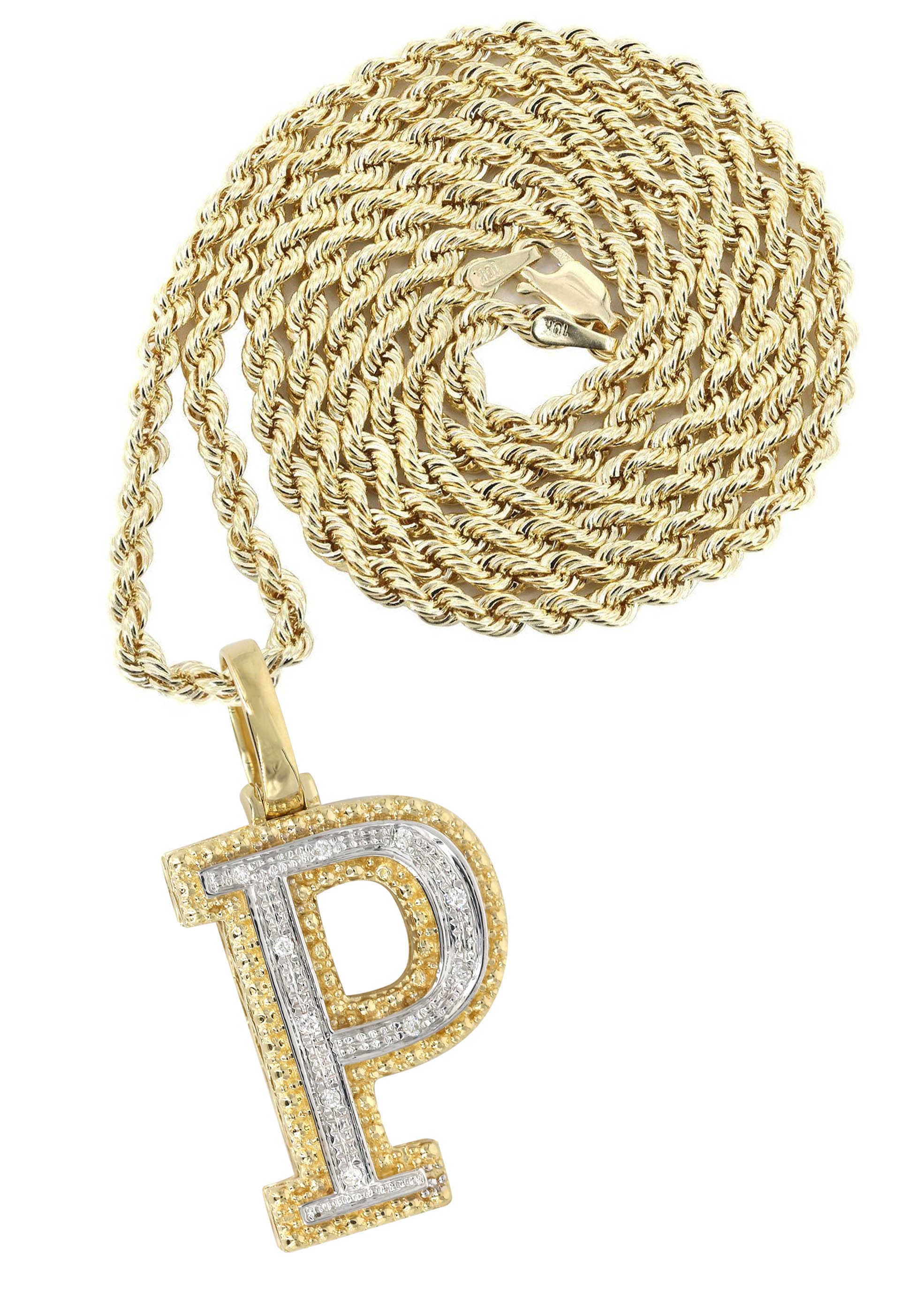 Diamond 10K Yellow Gold Letter "P" Necklace | Appx. 13.5 Grams