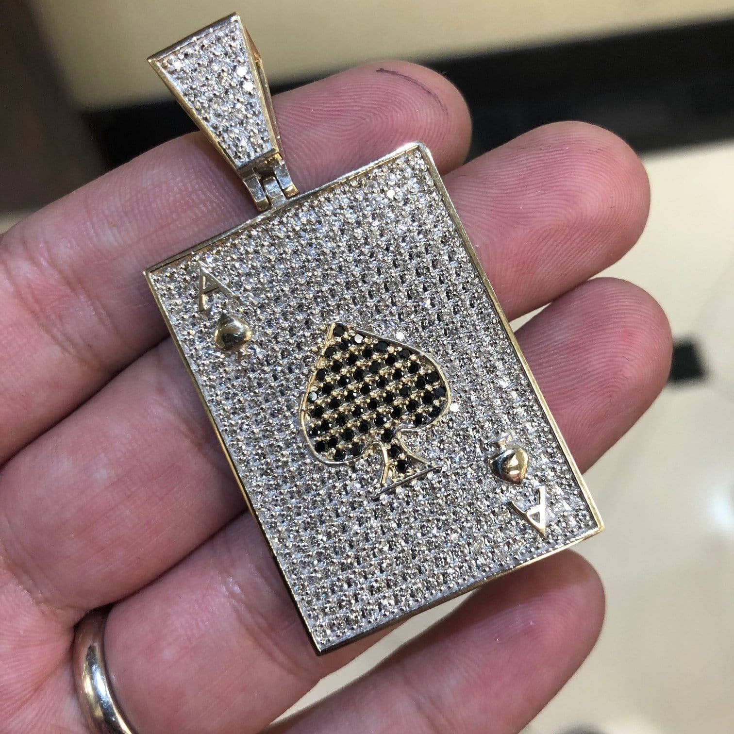 Diamond Ace of Spades Pendant | 5.40 Carats of Diamonds | Yellow Gold | 2.5 Inches - Image 4