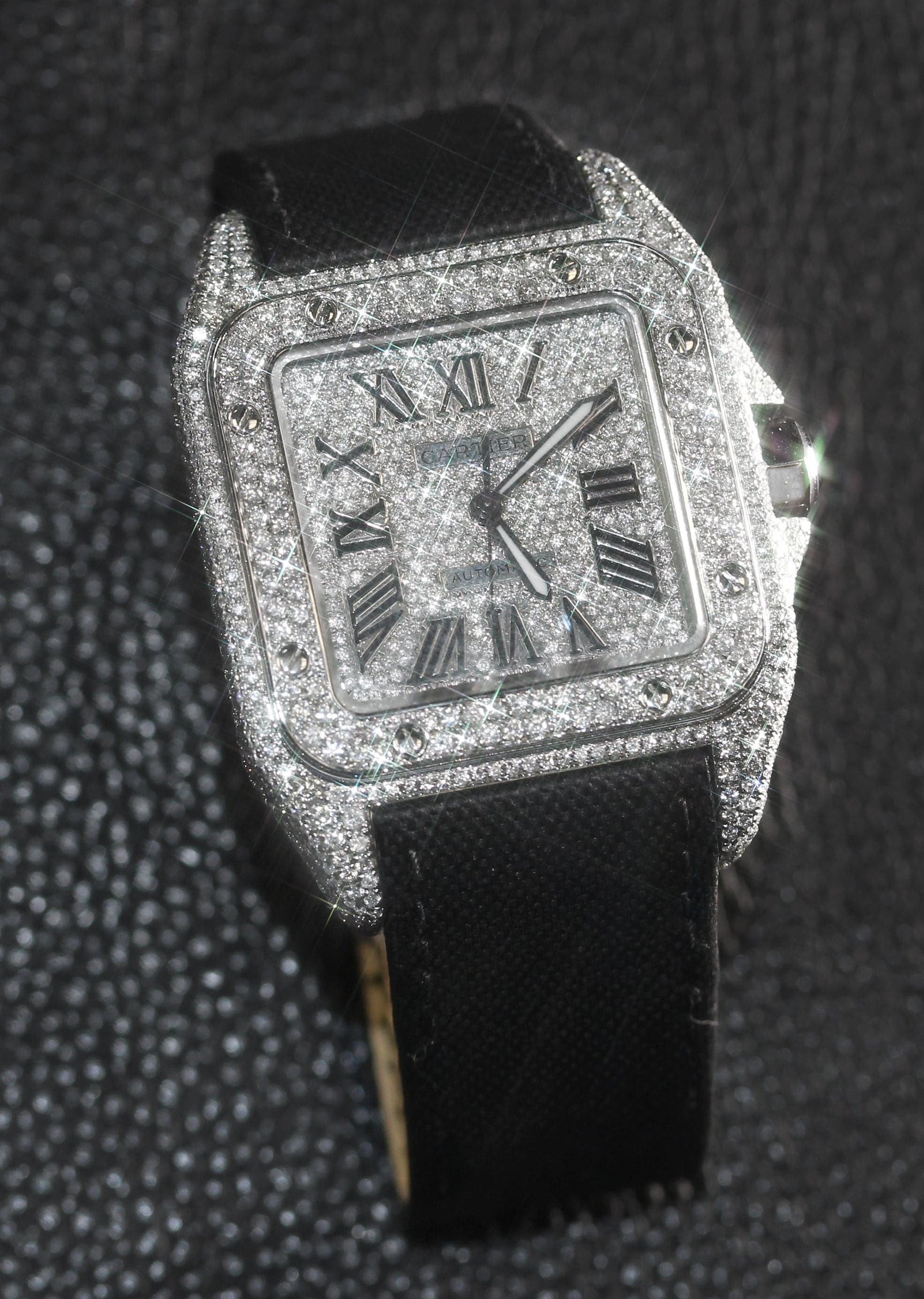 Diamond Cartier Santos 100 | Diamond Roman Dial | Diamond Case | Stainless Steel - Image 2