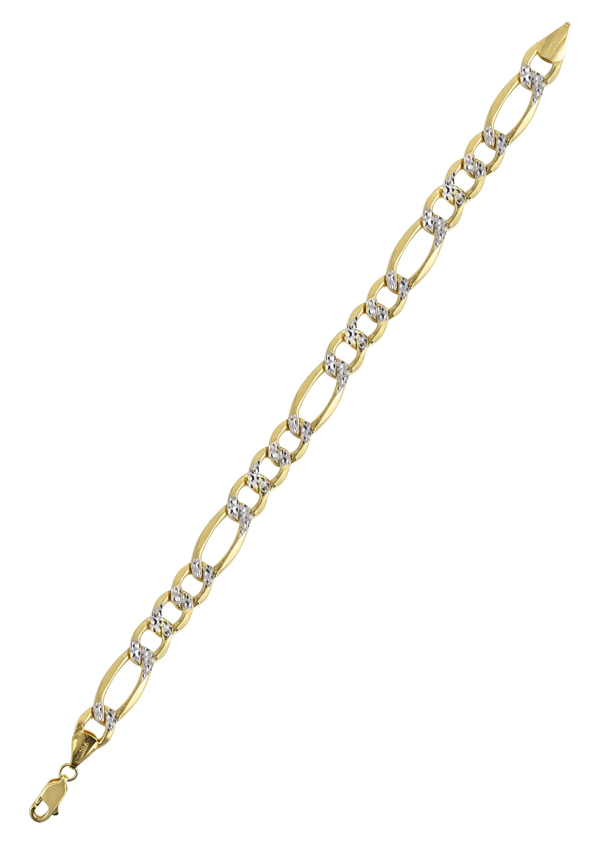 Diamond Cut Semi Solid  Mens Figaro Bracelet 10K/14K Yellow Gold - Image 3