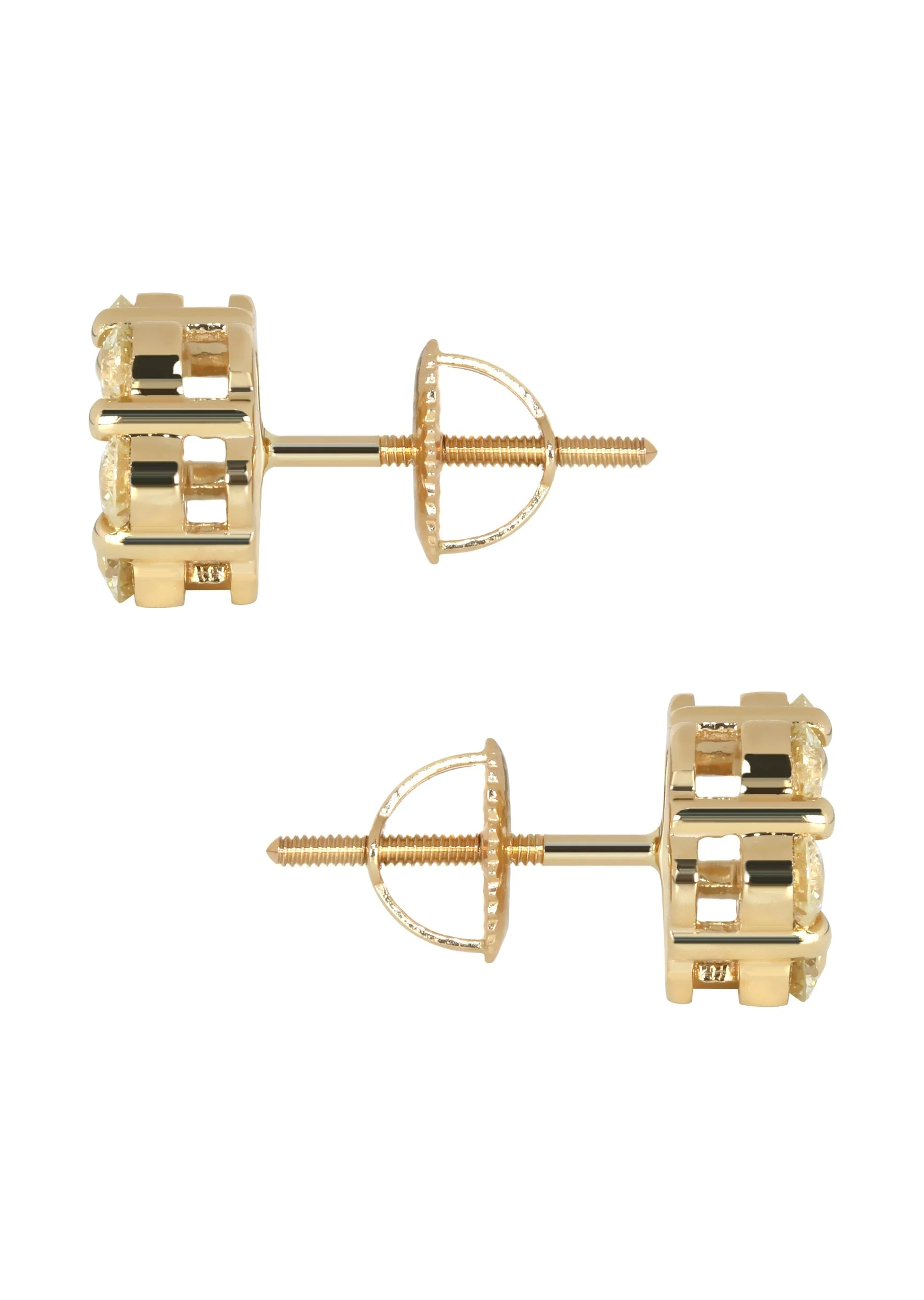 Mens Stud Diamond Earrings | 1.7 Carats 14K Yellow Gold - Image 3