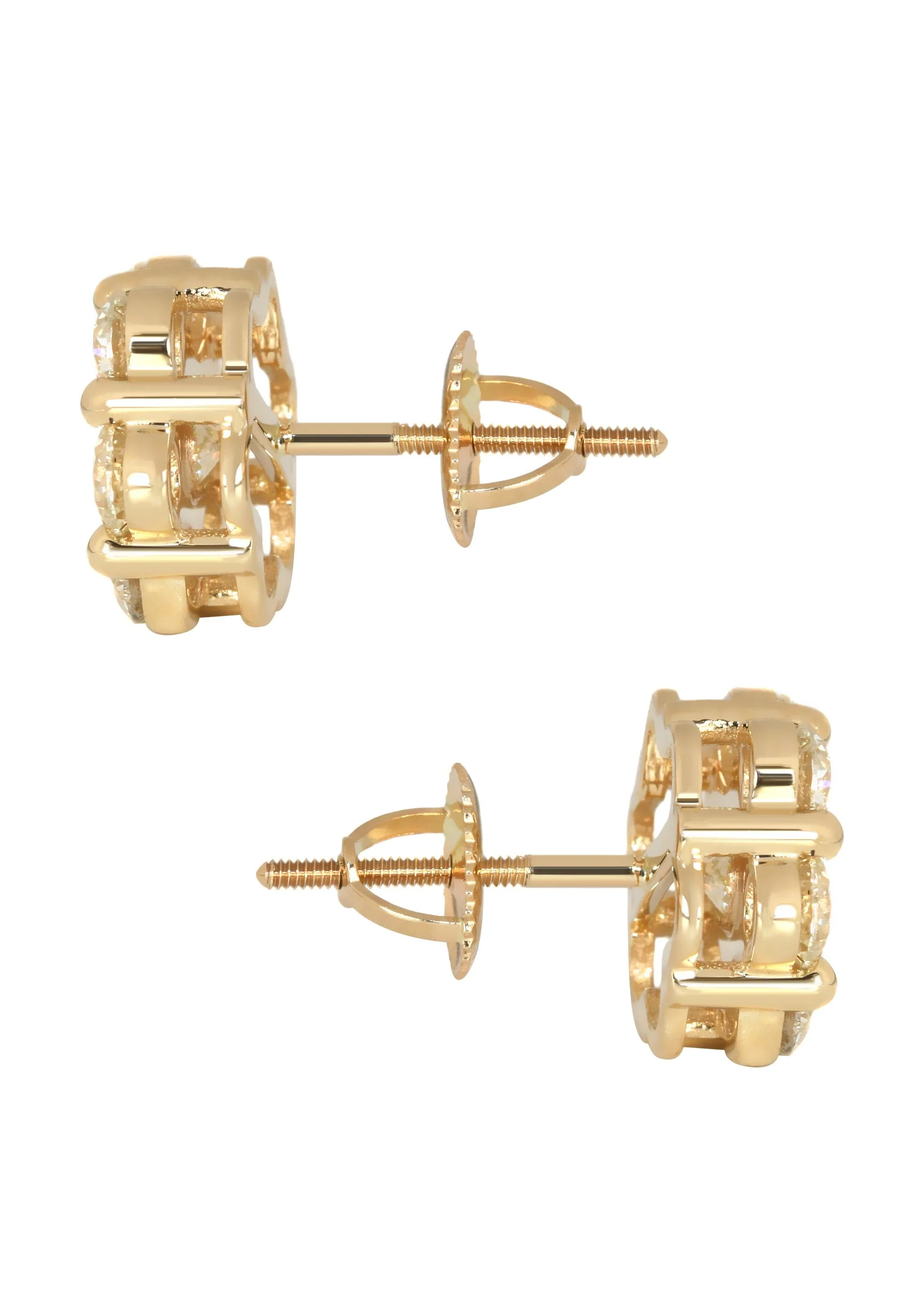 Mens Stud Diamond Earrings | 3.45 Carats 14K Yellow Gold - Image 3