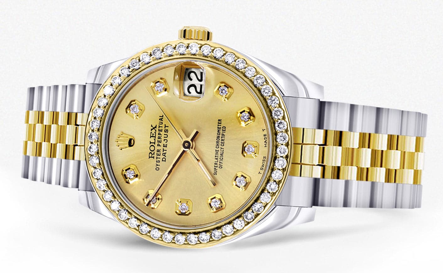 Diamond Gold Rolex Watch | Diamond Bezel | 31MM | Gold Diamond Dial | Jubilee Band - Image 2