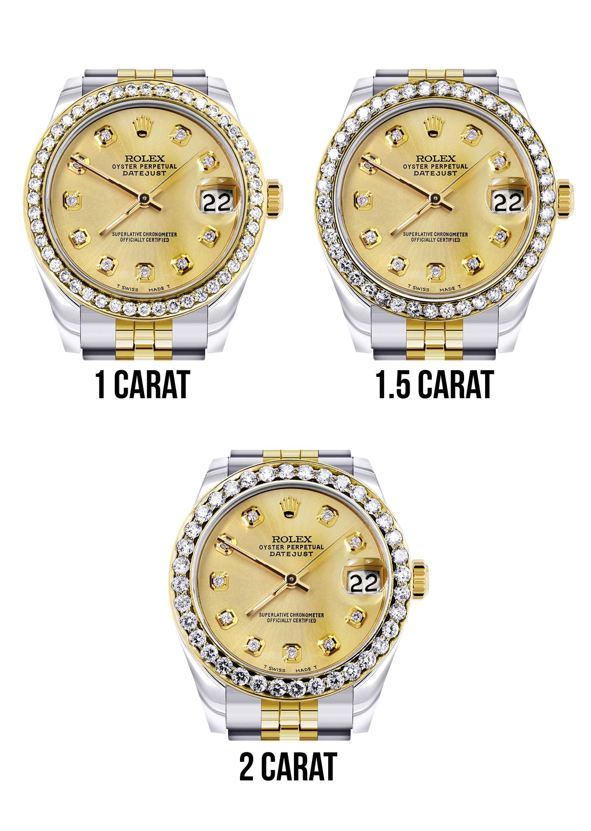 Diamond Gold Rolex Watch | Diamond Bezel | 31MM | Gold Diamond Dial | Jubilee Band - Image 4