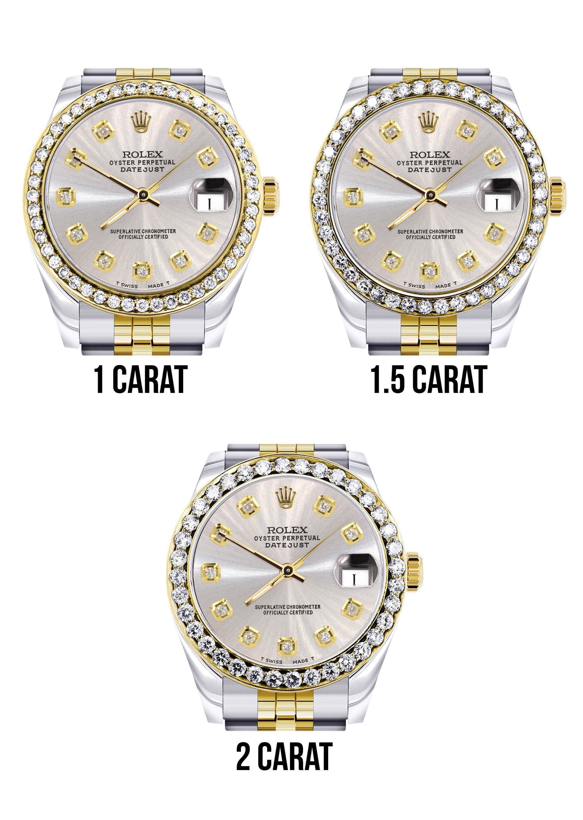 Diamond Gold Rolex Watch | 68273 | Diamond Bezel | 31MM | Grey Dial | Jubilee Band - Image 4
