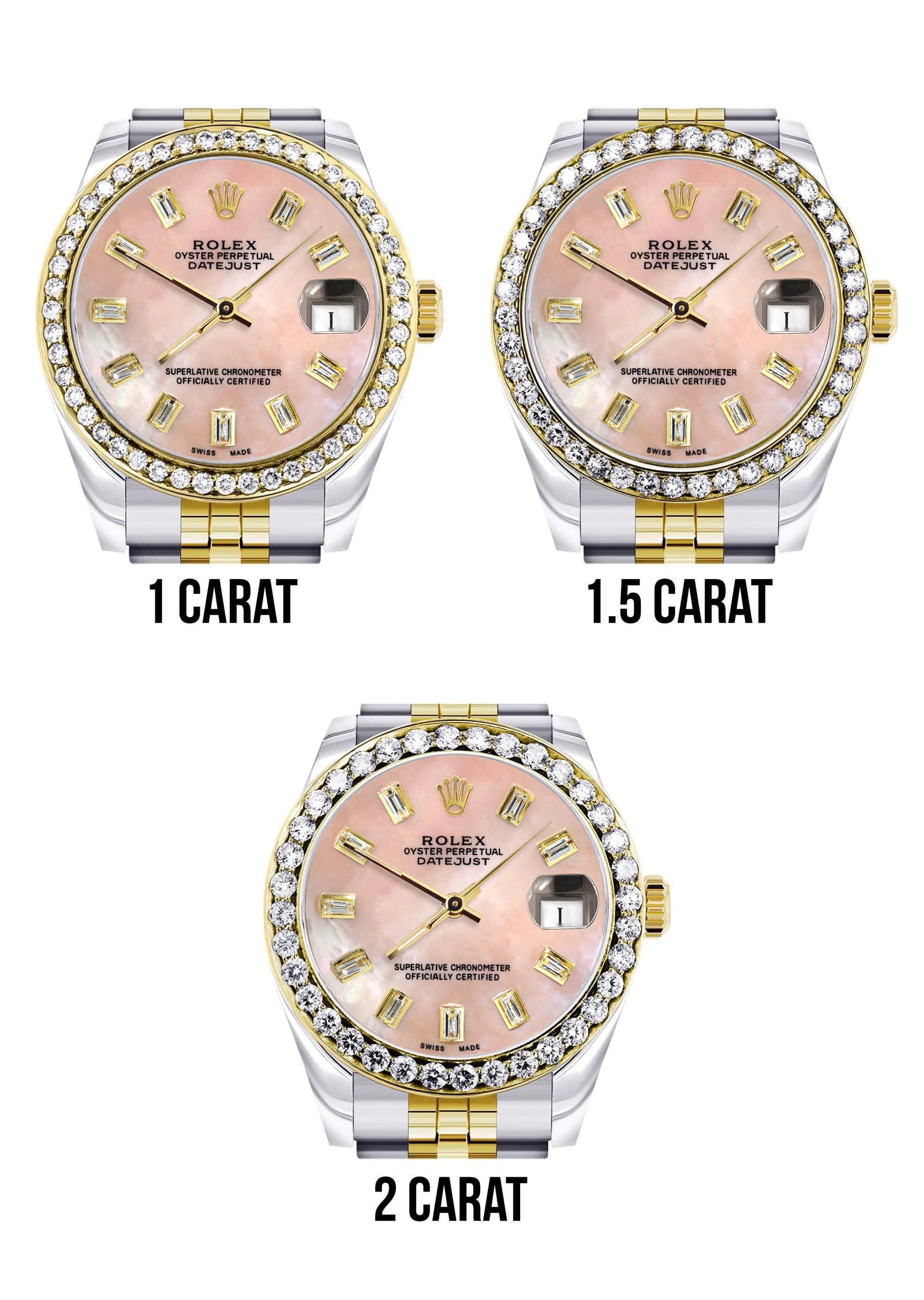 Diamond Gold Rolex Watch | 68273 | Diamond Bezel | 31MM | Pink Mother of Pearl Diamond Dial | Jubilee Band - Image 5