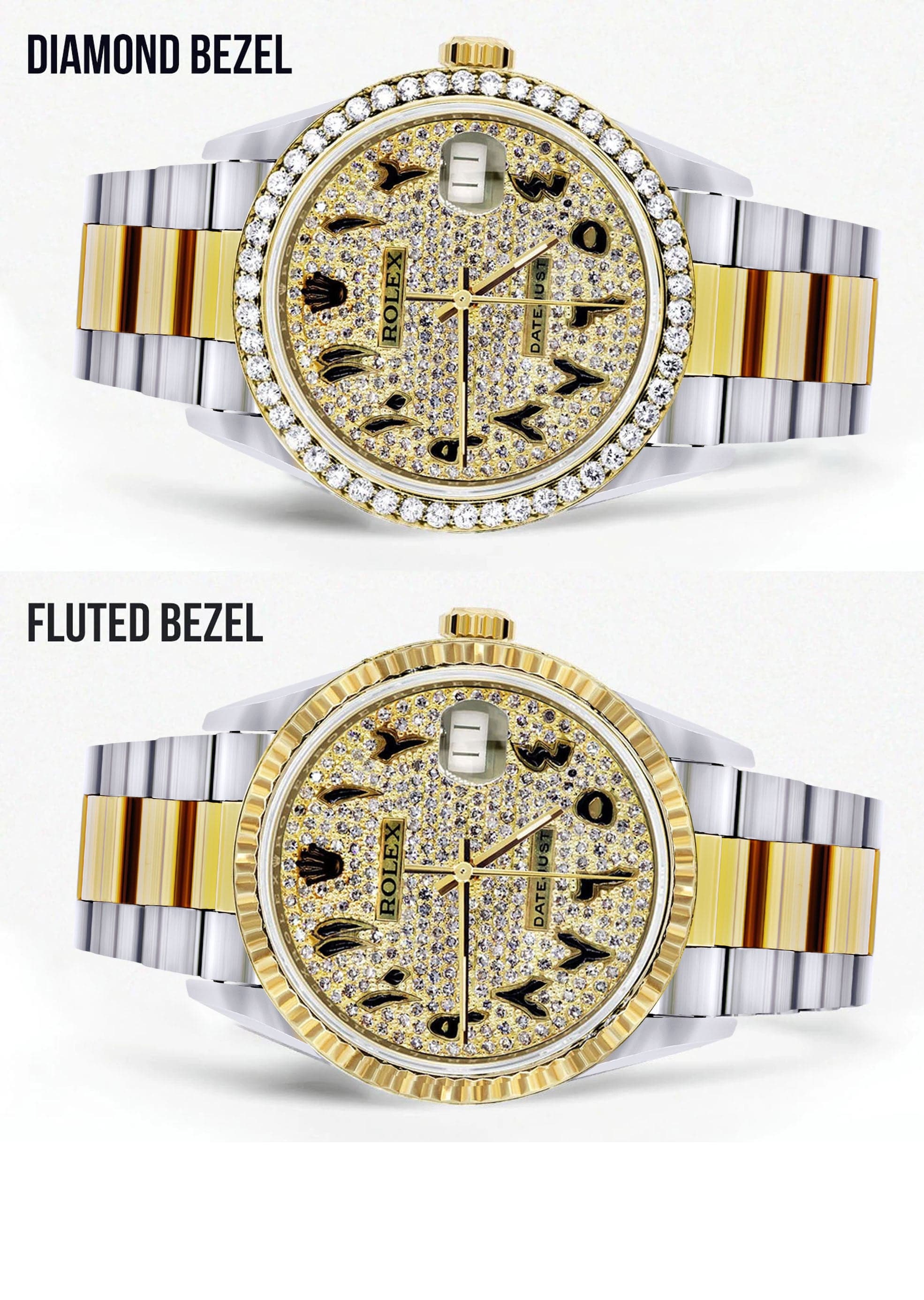 Diamond Gold Rolex Watch For Men 16233 | 36Mm | Black Arabic Full Diamond Dial | Oyster Band - Image 2