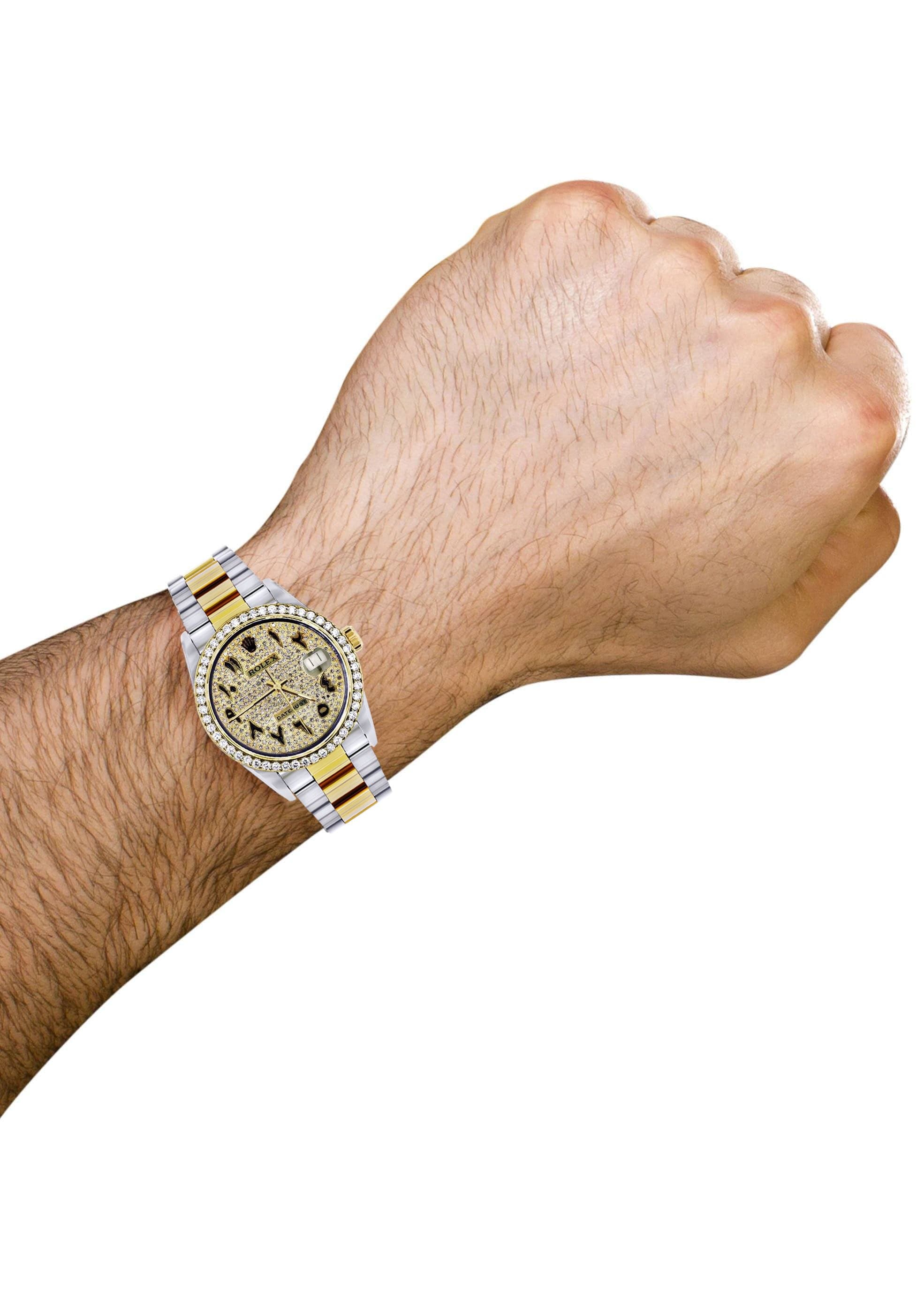 Diamond Gold Rolex Watch For Men 16233 | 36Mm | Black Arabic Full Diamond Dial | Oyster Band - Image 4