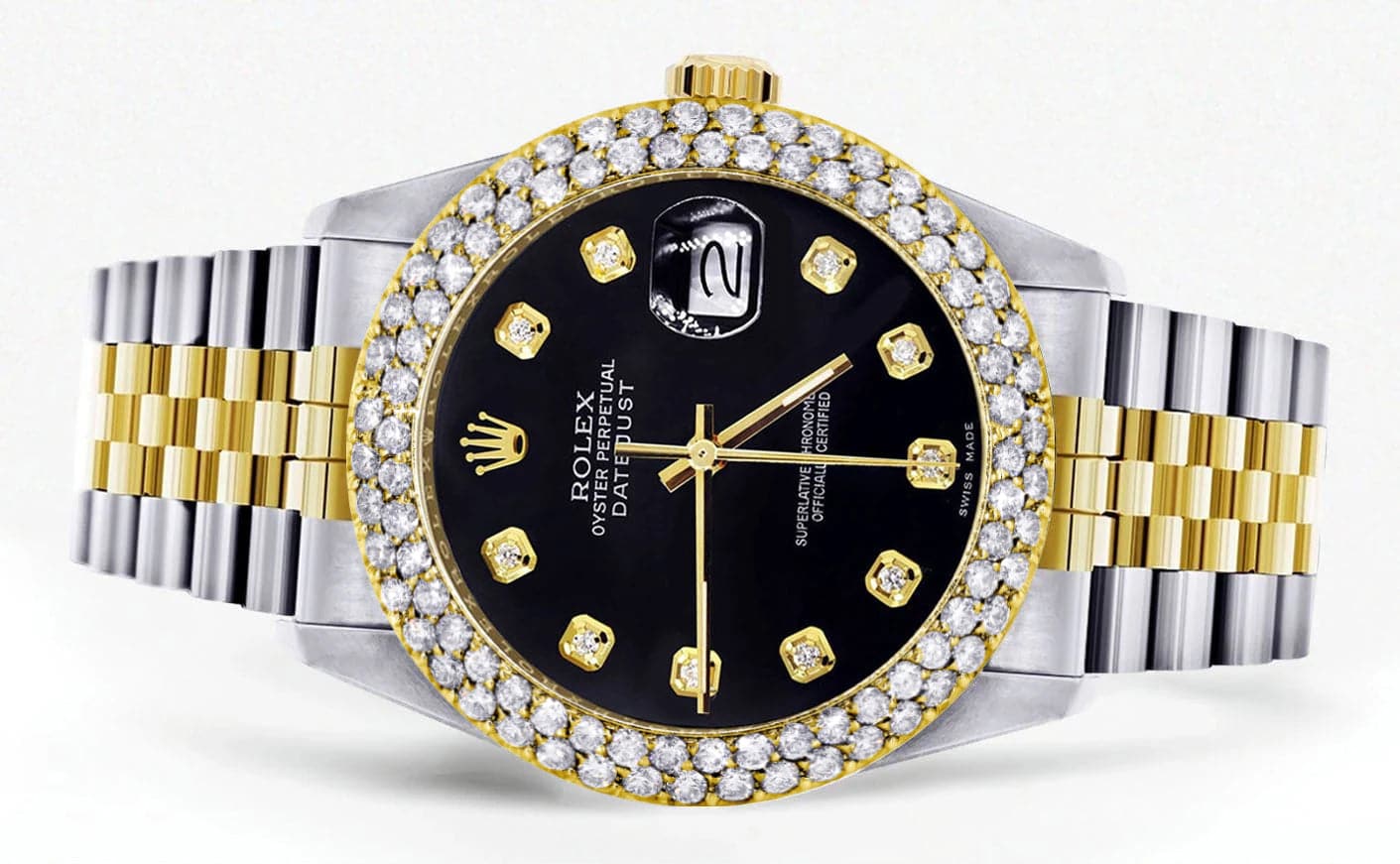Diamond Gold Rolex Watch For Men 16233 | 36Mm | Black Dial | Two Row 4.25 Carat Bezel | Jubilee Band - Image 2