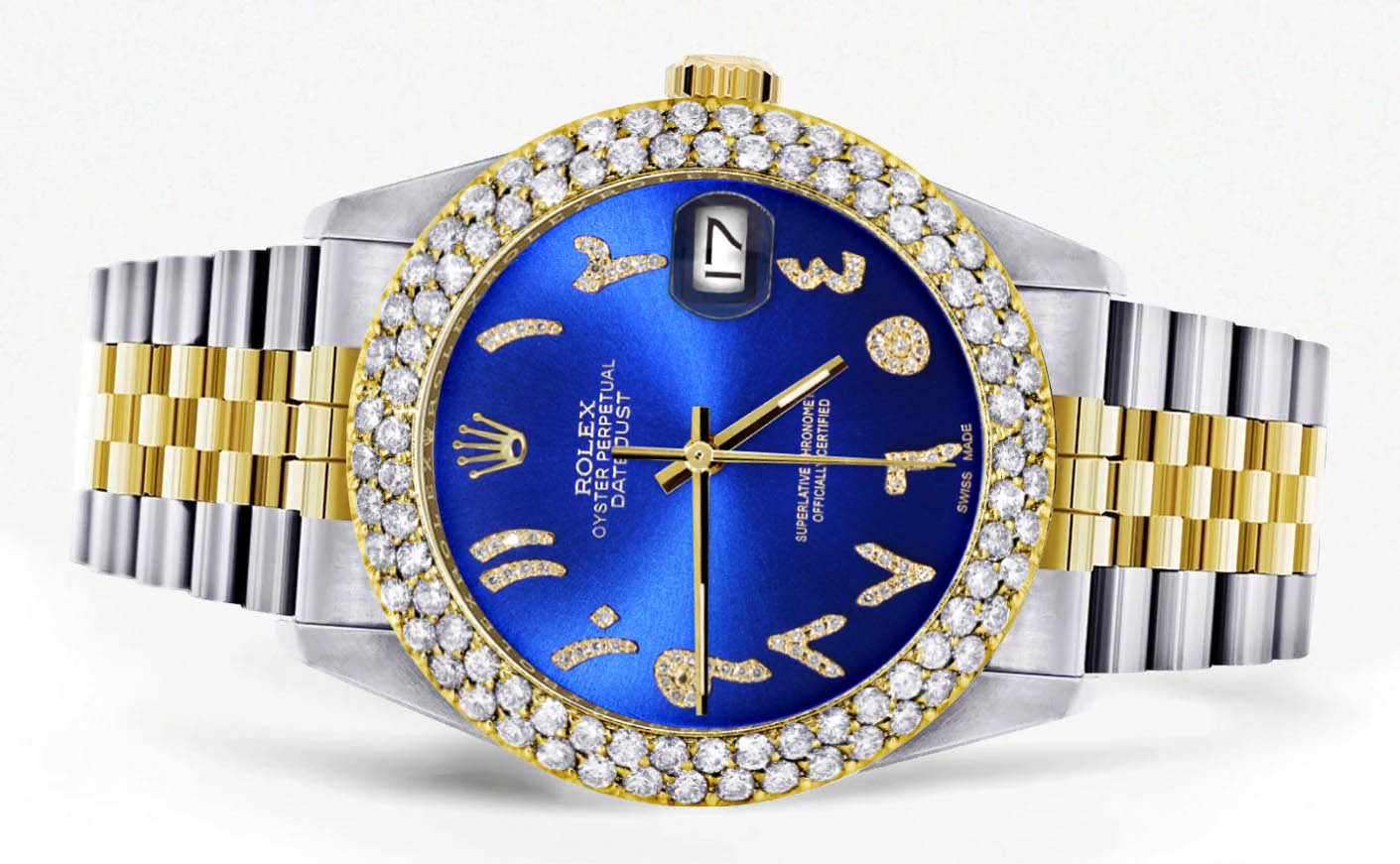 Diamond Gold Rolex Watch For Men 16233 | 36Mm | Blue Arabic Diamond Dial | Two Row 4.25 Carat Bezel | Jubilee Band - Image 2