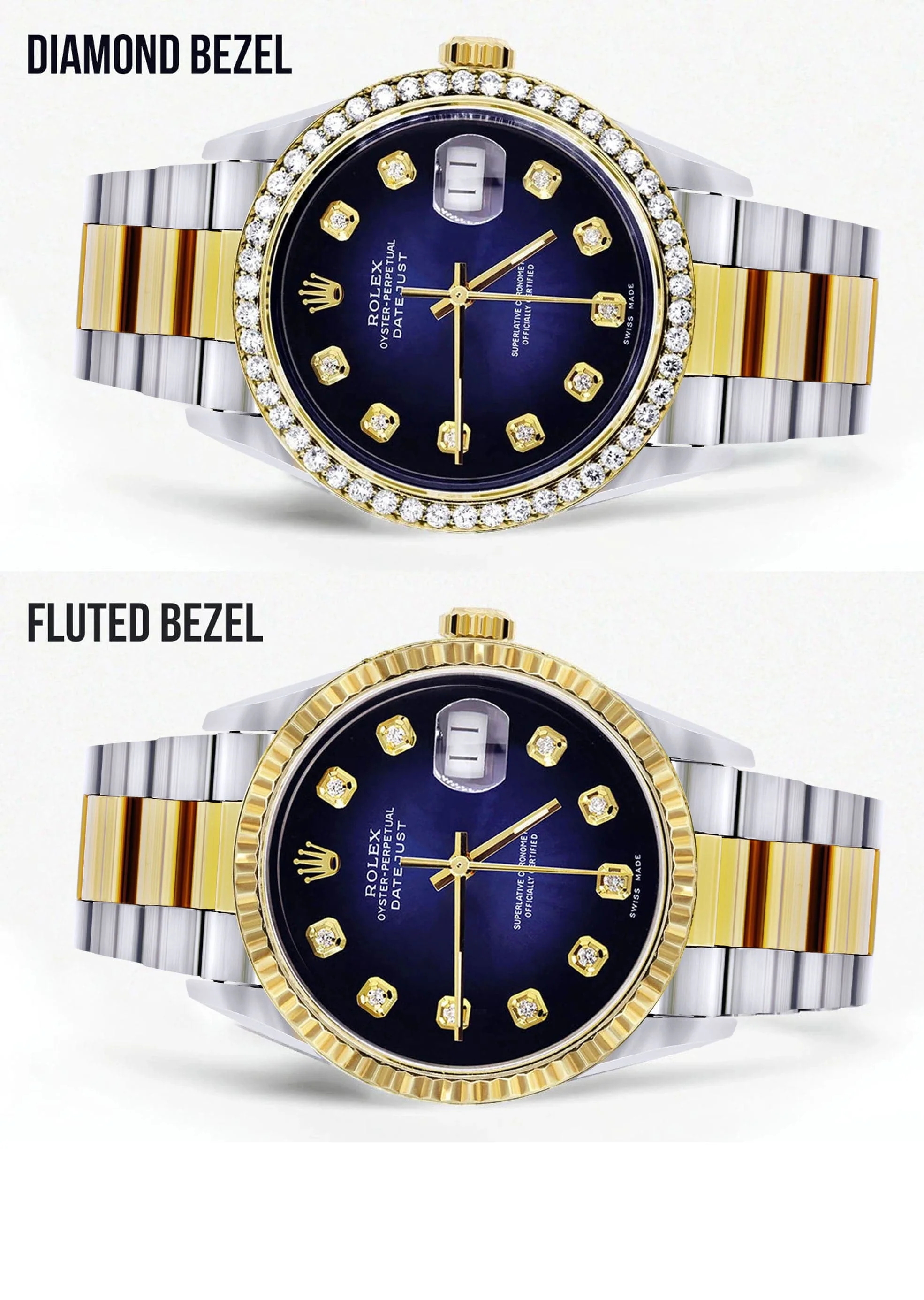 Diamond Gold Rolex Watch For Men 16233 | 36Mm | Blue Dial | Oyster Band - Image 2