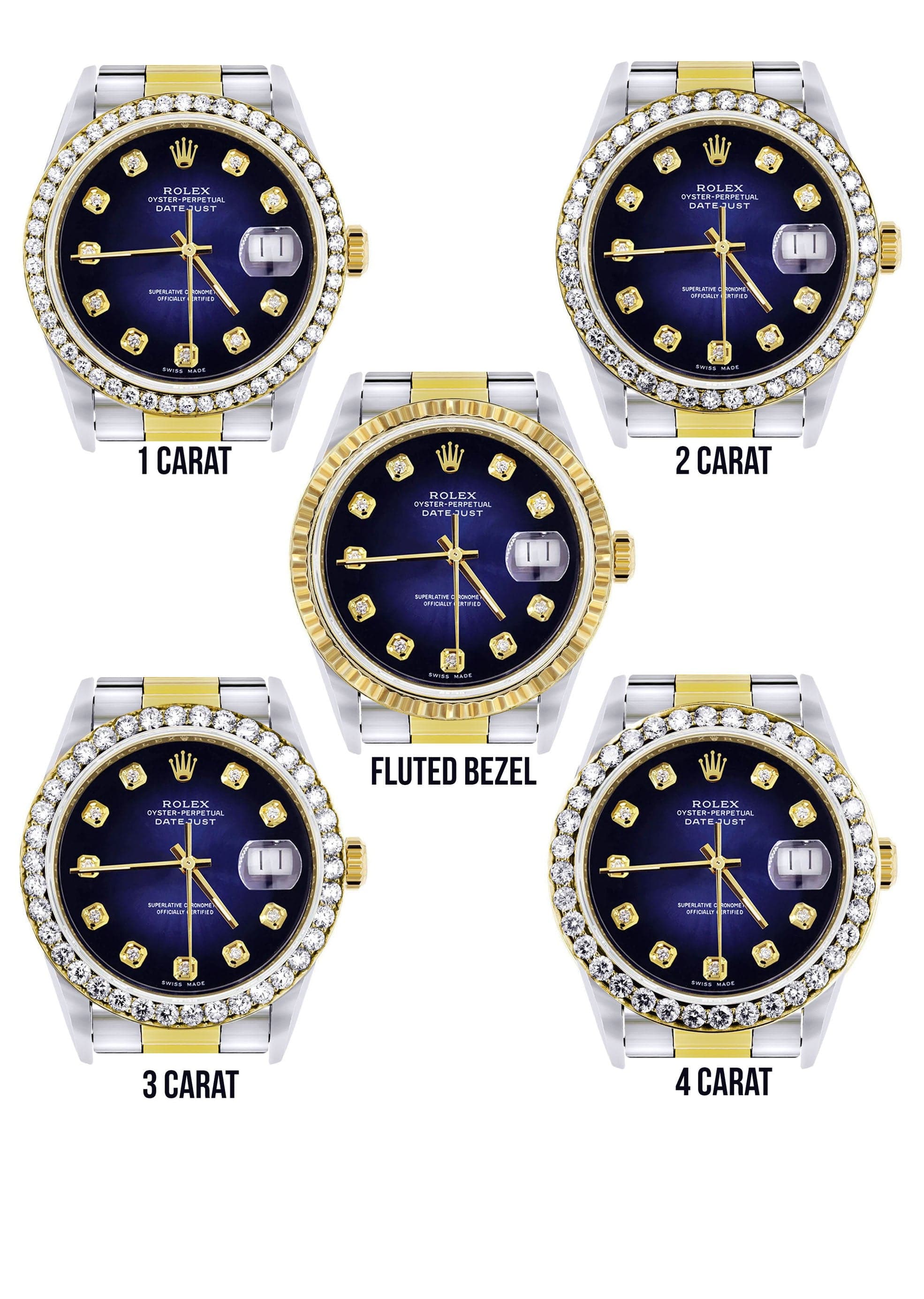 Diamond Gold Rolex Watch For Men 16233 | 36Mm | Blue Dial | Oyster Band - Image 3