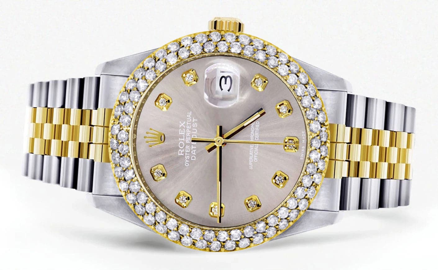 Diamond Gold Rolex Watch For Men 16233 | 36Mm | Custom Grey Dial | Two Row 4.25 Carat Bezel | Jubilee Band - Image 2
