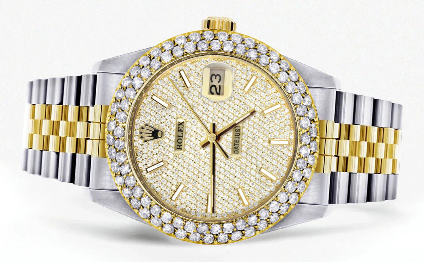 Diamond Gold Rolex Watch For Men 16233 | 36Mm | Full Diamond Dial | Two Row 4.25 Carat Bezel | Jubilee Band - Image 2
