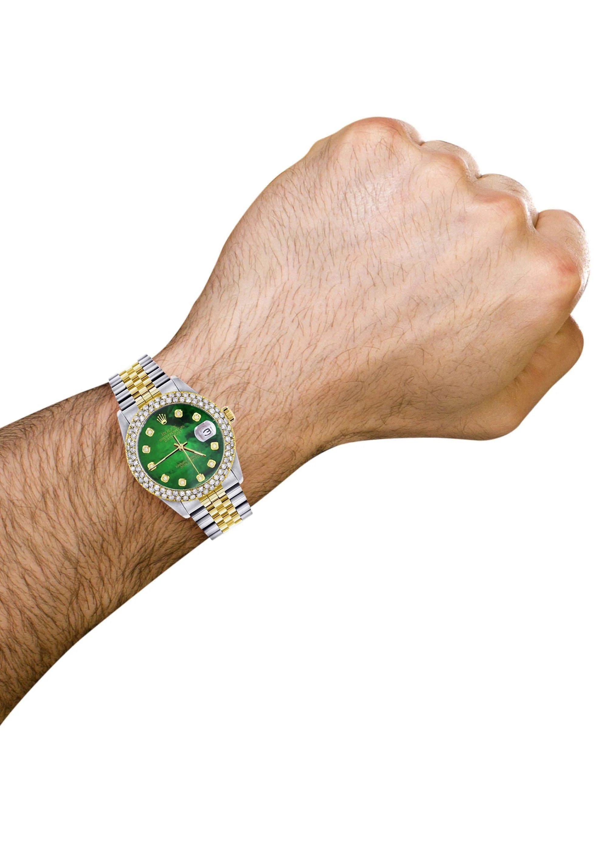 Diamond Gold Rolex Watch For Men 16233 | 36Mm | Green Mother of Pearl Dial | Two Row 4.25 Carat Bezel | Jubilee Band - Image 5