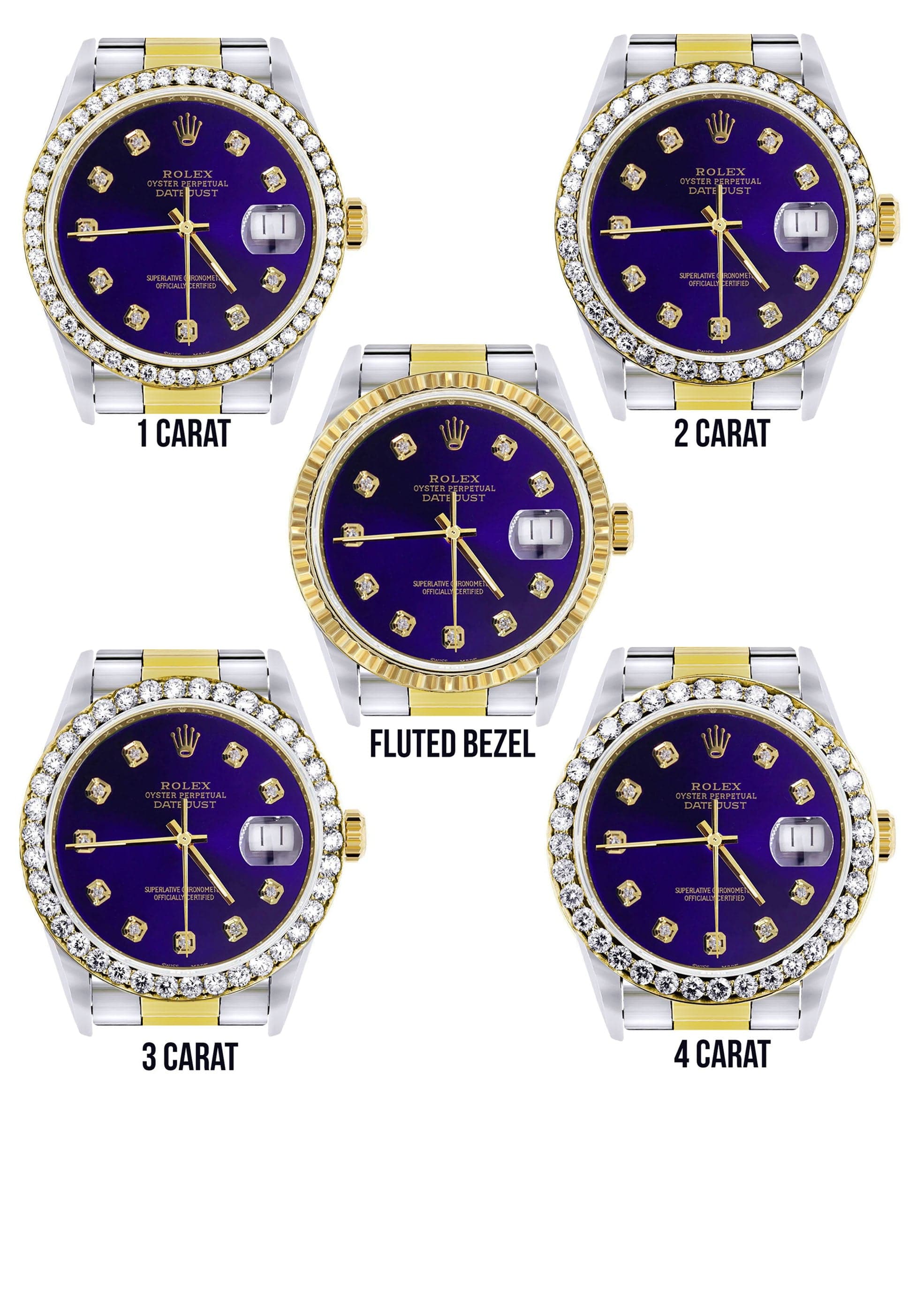 Diamond Gold Rolex Watch For Men 16233 | 36Mm | Royal Blue Dial | Oyster Band - Image 3