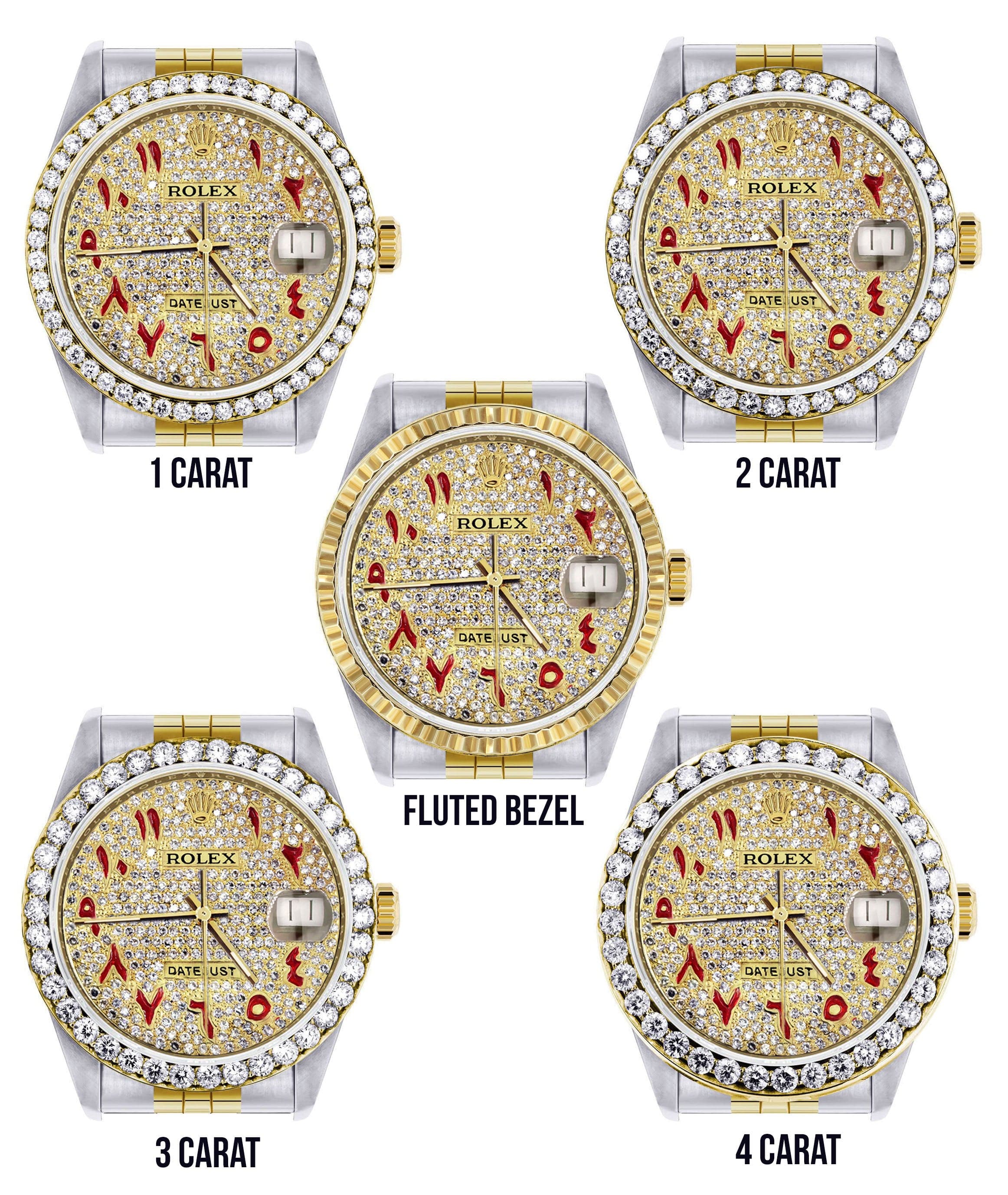Diamond Gold Rolex Watch For Men 16233 | 36Mm | Custom Red Arabic Full Diamond Dial | Jubilee Band - Image 3