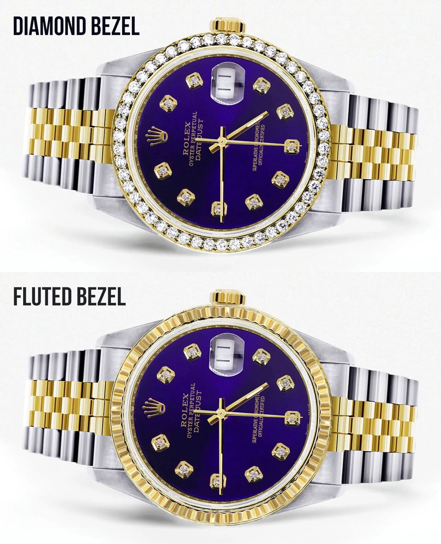 Diamond Gold Rolex Watch For Men 16233 | 36Mm | Royal Blue Dial | Jubilee Band - Image 2