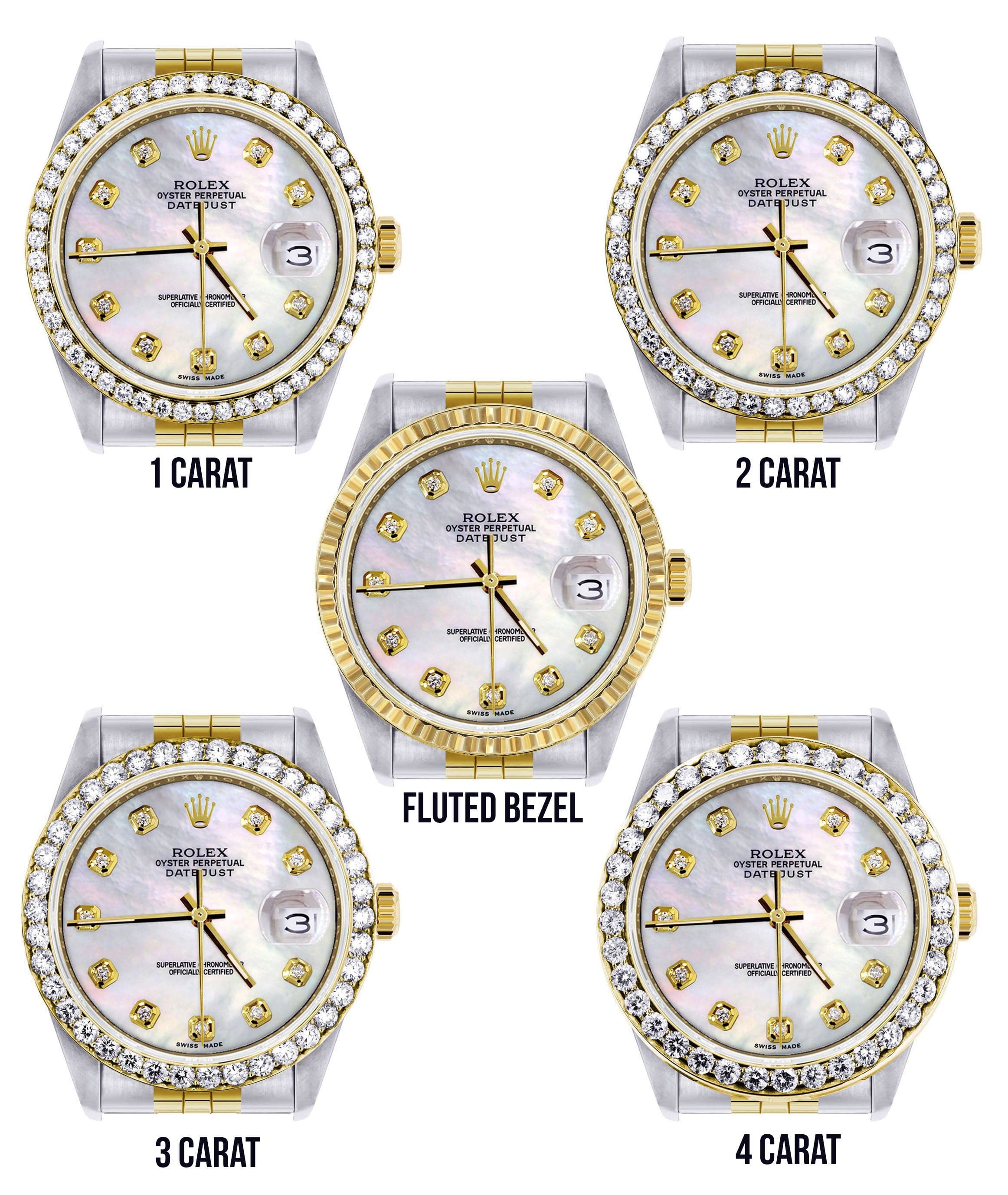 Diamond Gold Rolex Watch For Men 16233 | 36Mm | White Mother Of Pearl  | Jubilee Band - Image 3