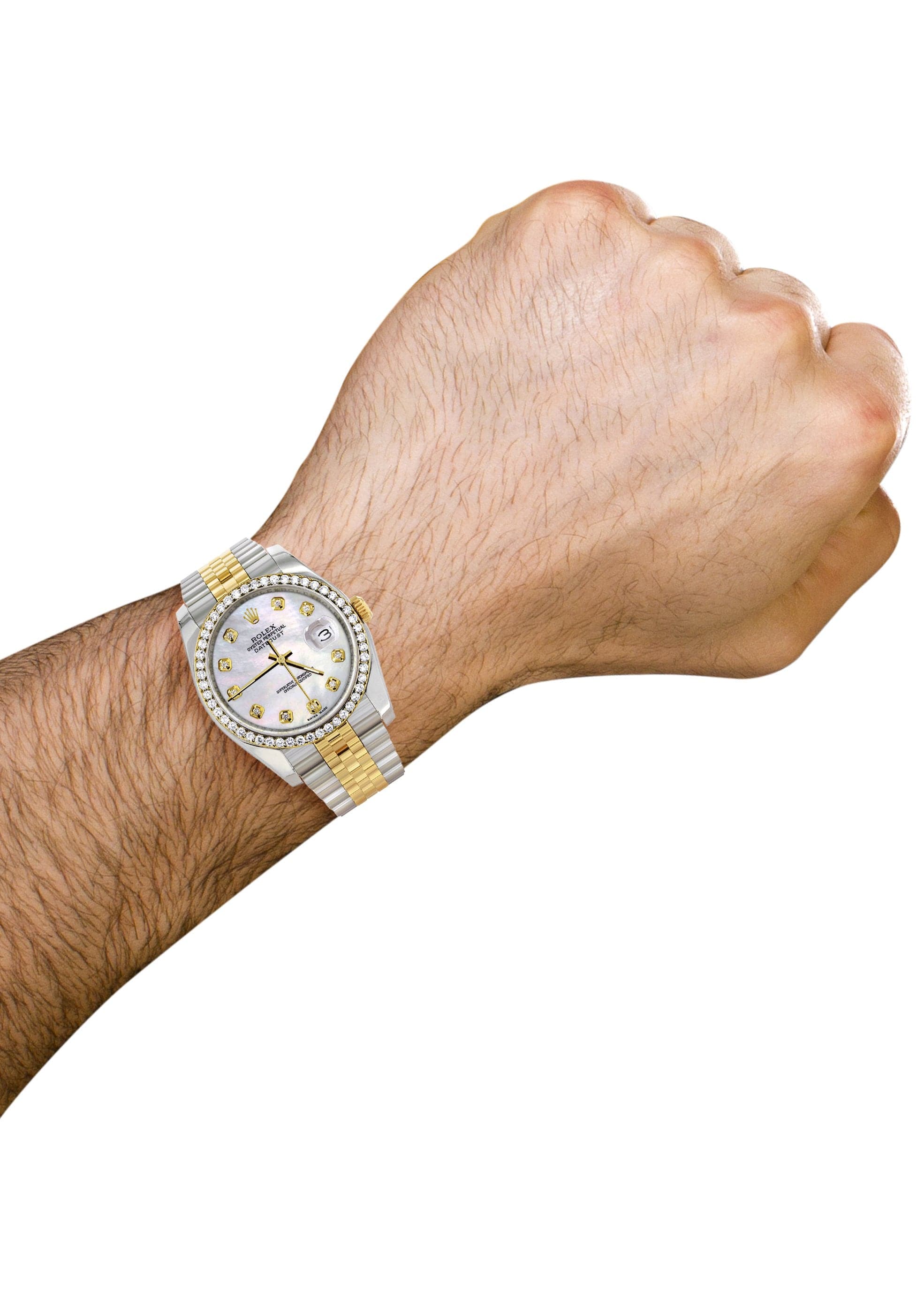 116233 | Hidden Clasp | Diamond Gold Rolex Watch For Men | 36Mm | White Mother Of Pearl  | Jubilee Band - Image 5